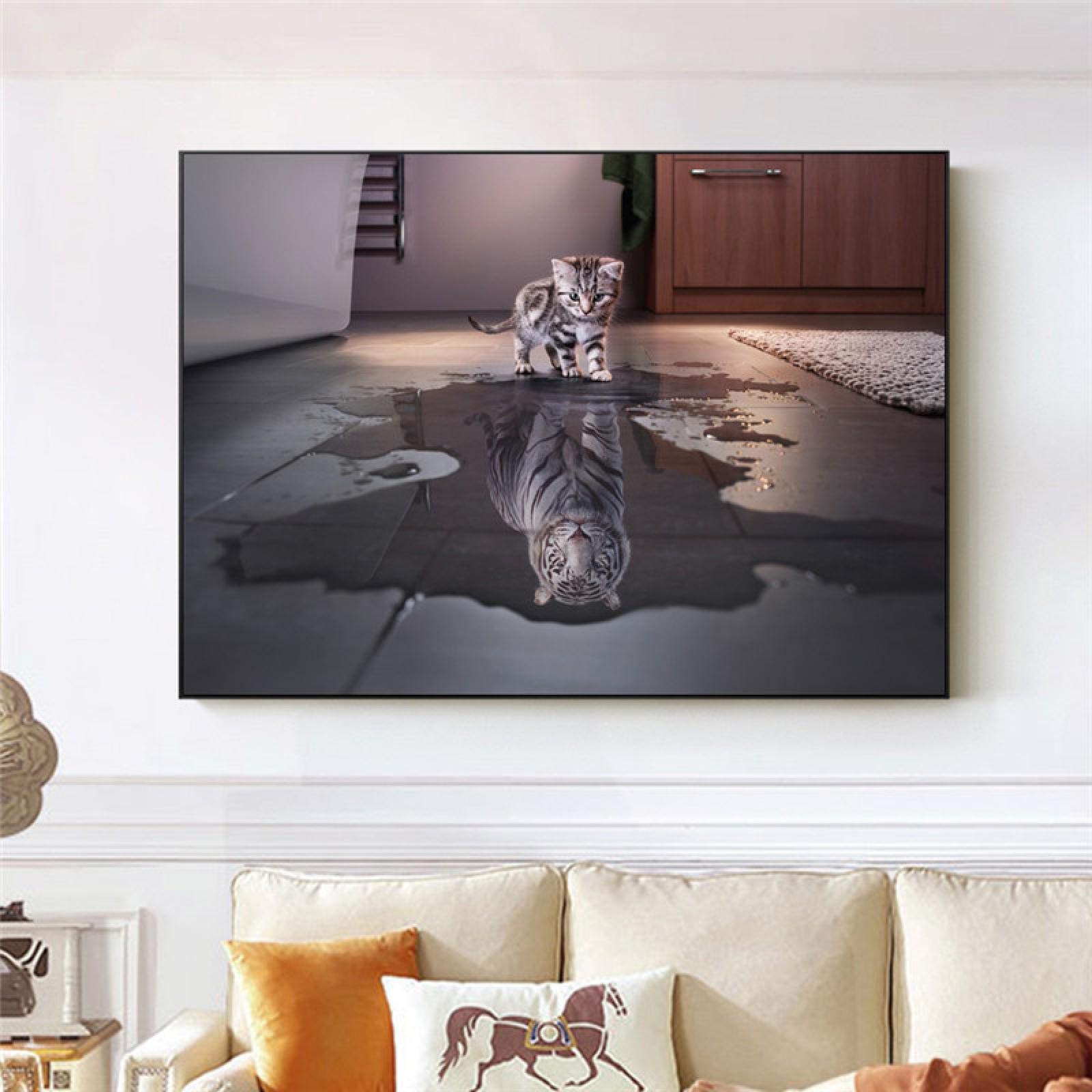 装飾画 Amazon｜現代の壁の芸術の装飾虎と猫の反対の夢のポスターと版画動物の
