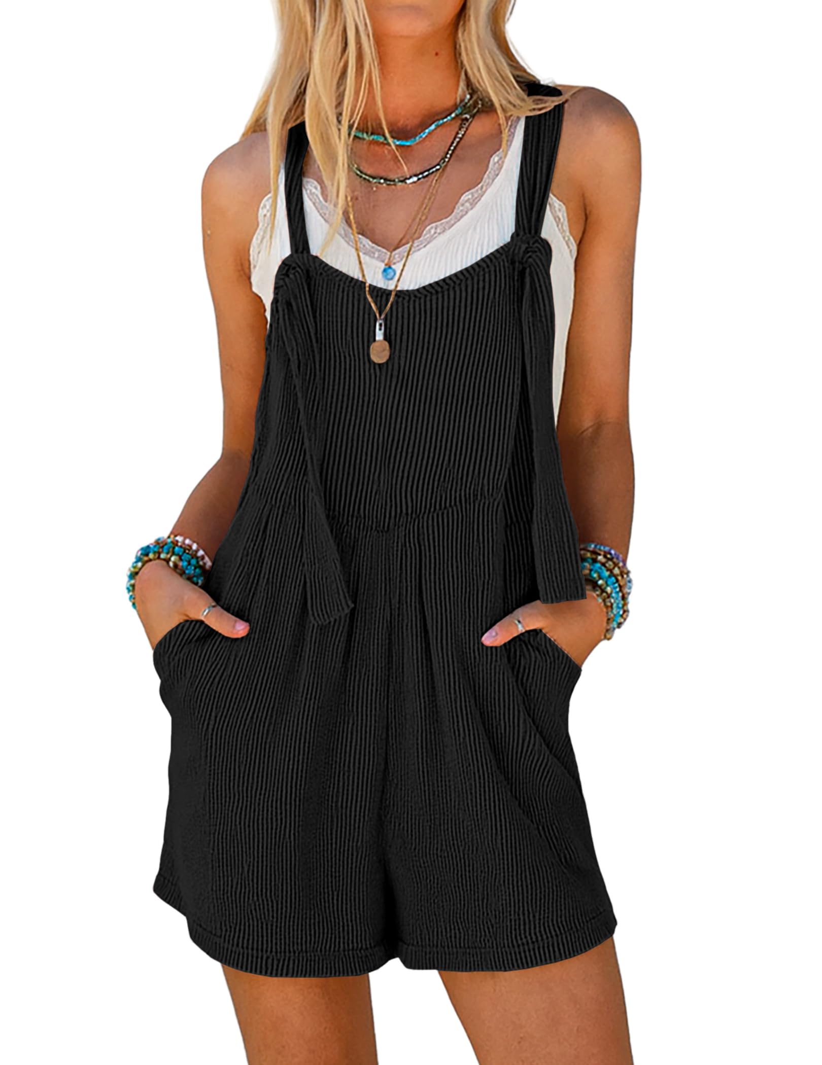 Women's Rompers Jumpsuits Sleeveless Adjustable Ribbed Knit Vacation Beach Travel Overall Shorts Outfits-image-24