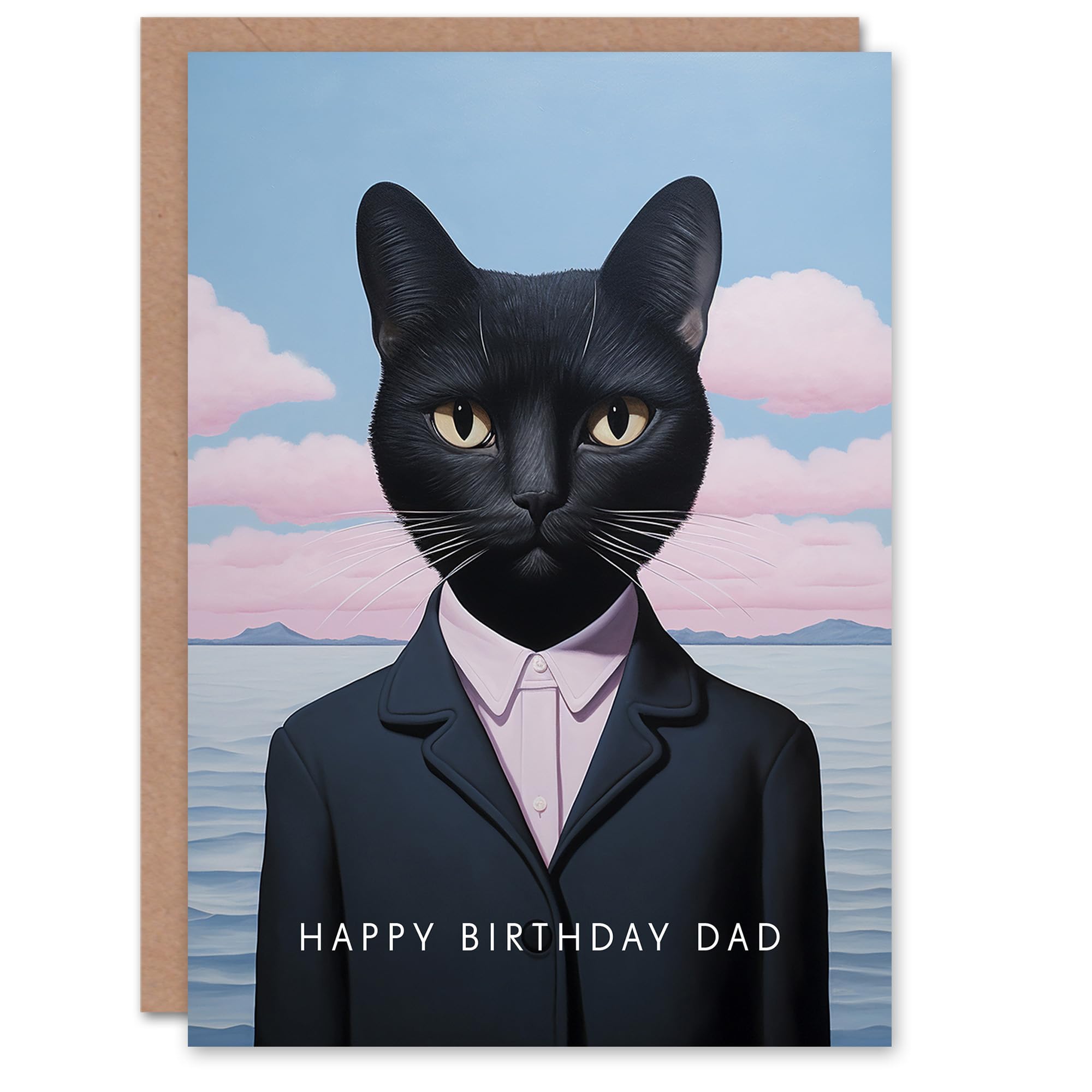 Artery8 Birthday Greeting Card Black Cat Lover Suit For Dad Father