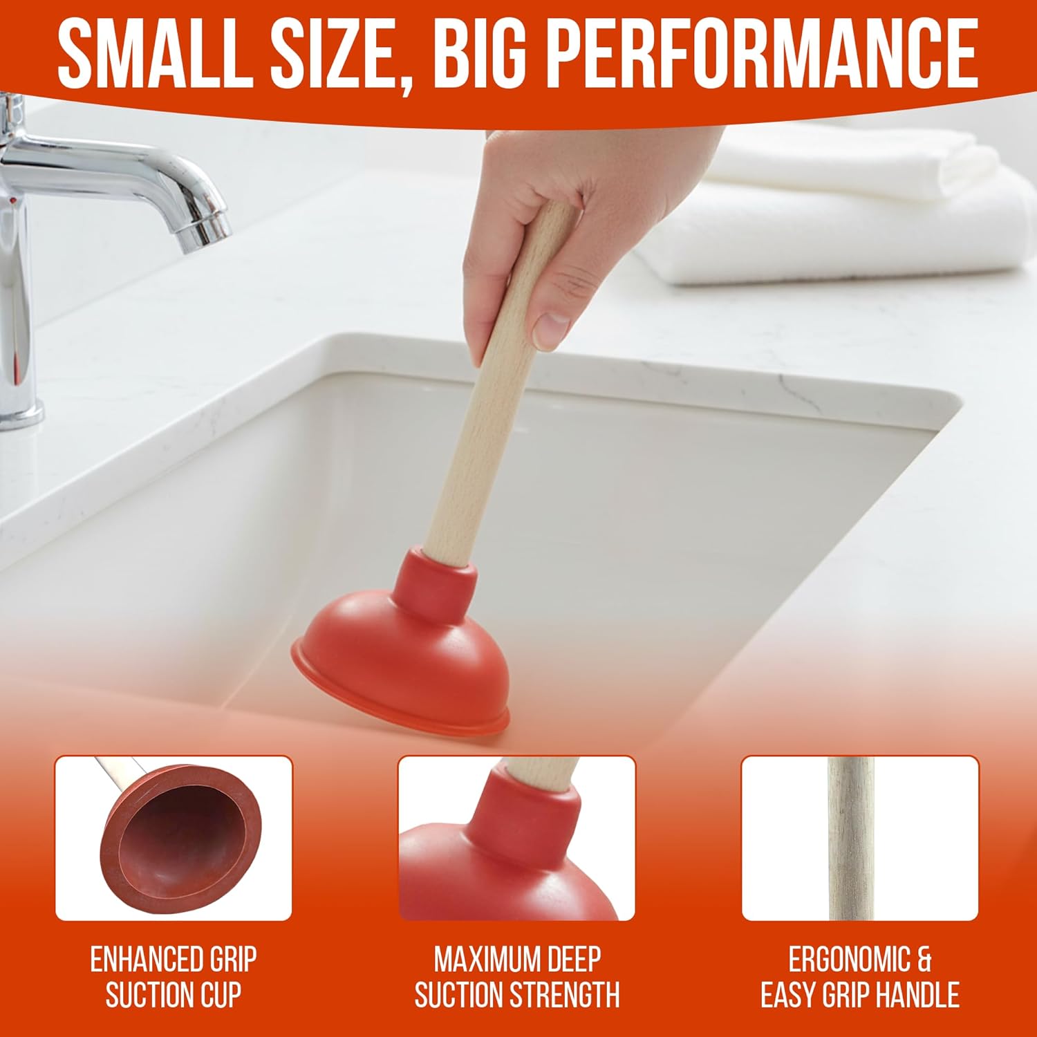 Harrier Hardware Small Sink Plunger, 10.5-Inch, 4-Inch Mouth, 9-Inch Handle, Compact
