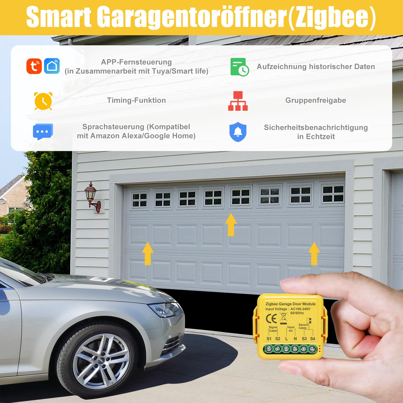 Ouvre portail connecté Zigbee, ouvre-porte de garage intelligent avec application Tuya & Smart Life, ouverture portail connecté compatible avec Alexa & Google Assistant, hub non inclus