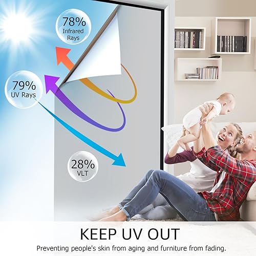 Miniatura 2 de Hidbea - Película reflectante con adhesión estática para ventana con bloqueo UV y control de calor para mayor privacidad en tu oficina en el hogar