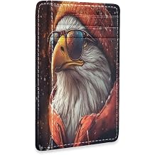 Animals Cool Bird with Sunglasses leather womens slim wallet With ID Window RFID Blocking card holder for Men and Women