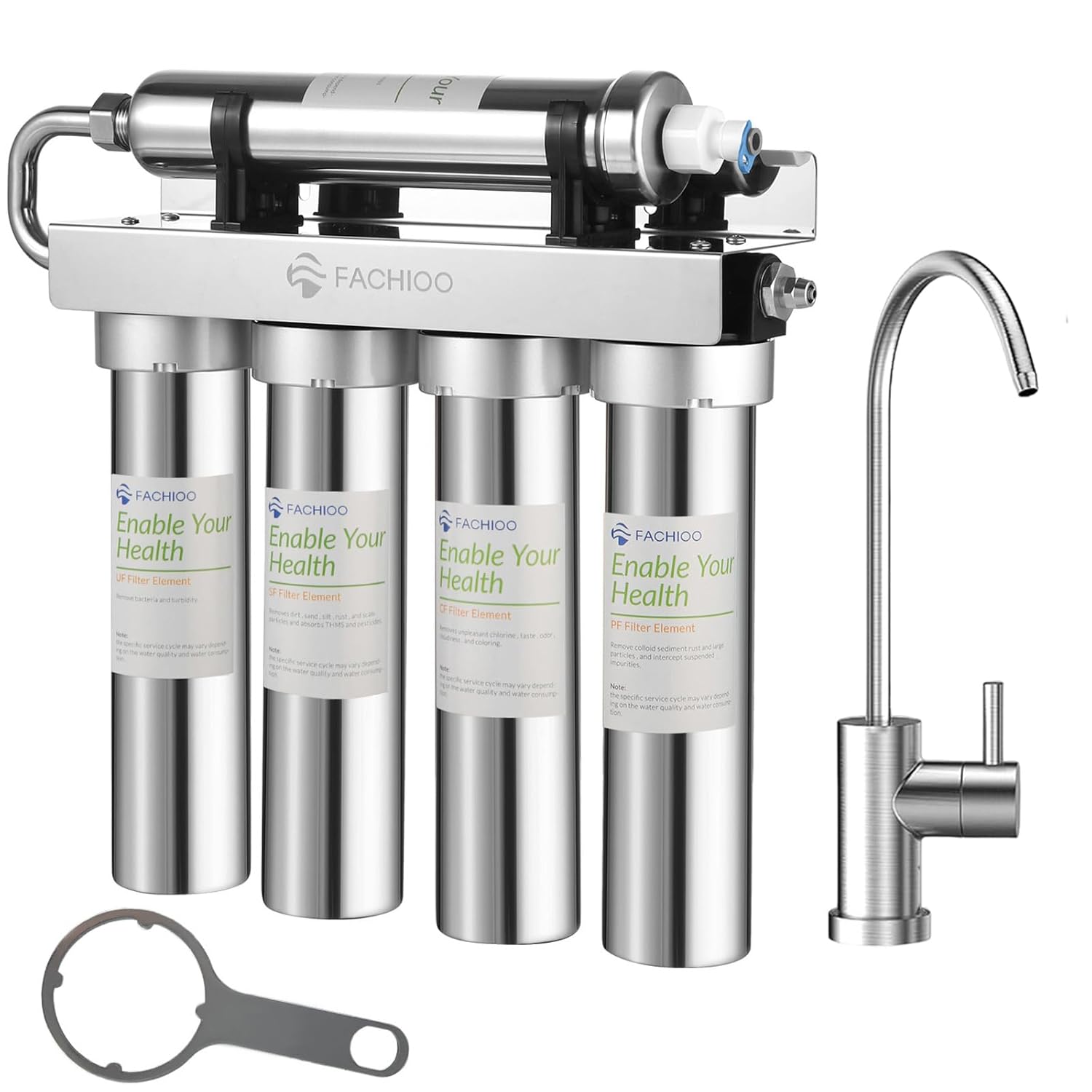Fachioo TSA 5-Stage Under Sink Water Filter System, 2 Years Capacity, NSF/ANSI 42 Certified, Reduces PFAS, PFOA/PFOS, Lead, Chlorine, Odor, Under Counter Water Filter Direct Connect to Kitchen Faucet