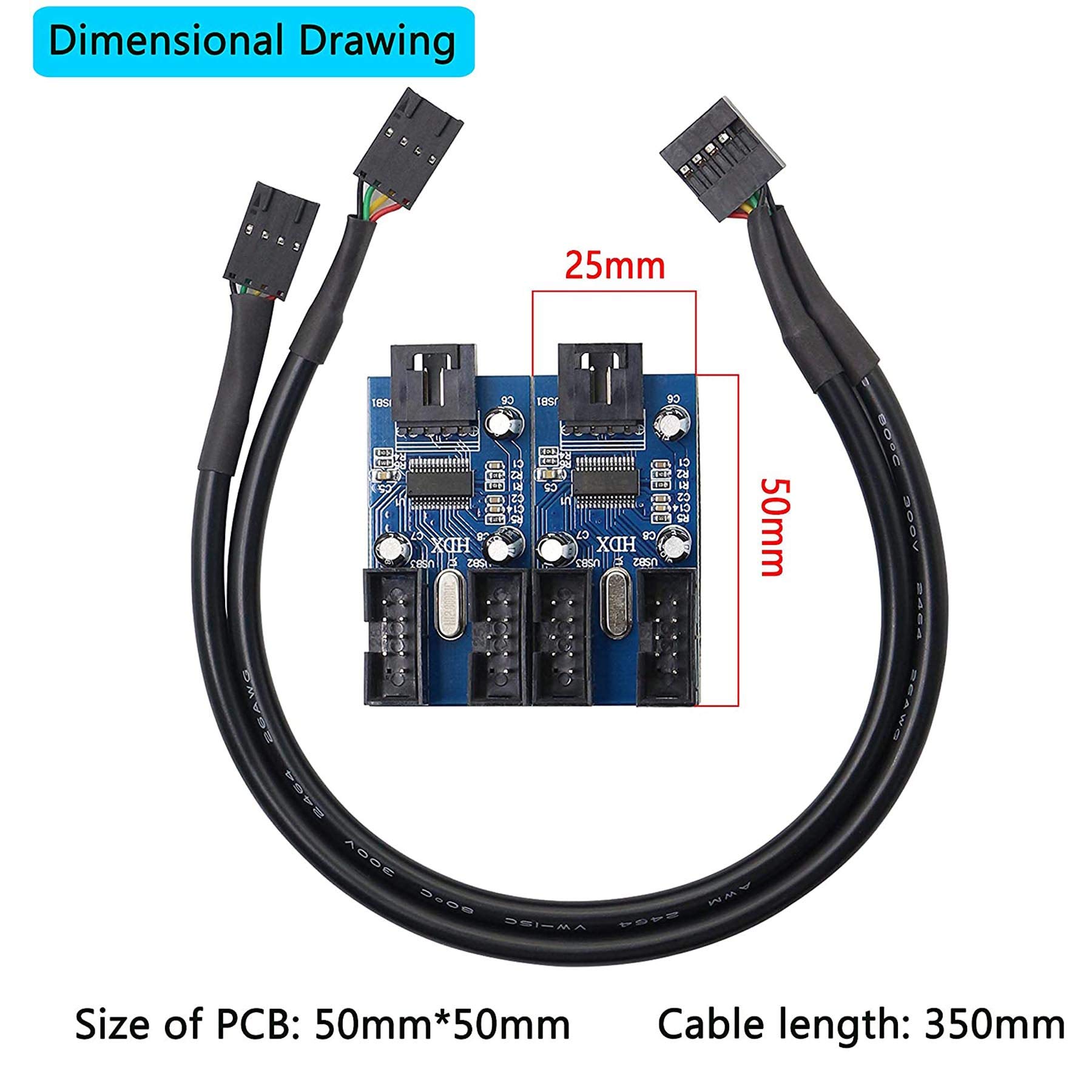 CERRXIAN Scheda madre USB 2.0 A a 9pin headader,Adattatore splitter hub di estensione da 1 a 2,Moltiplicatore di porte adattatore connettore a 9 pin