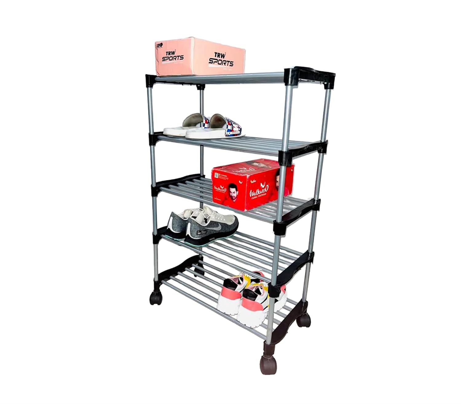 Bluevista multipurpose shoe adjustable shoe rack silver and black open