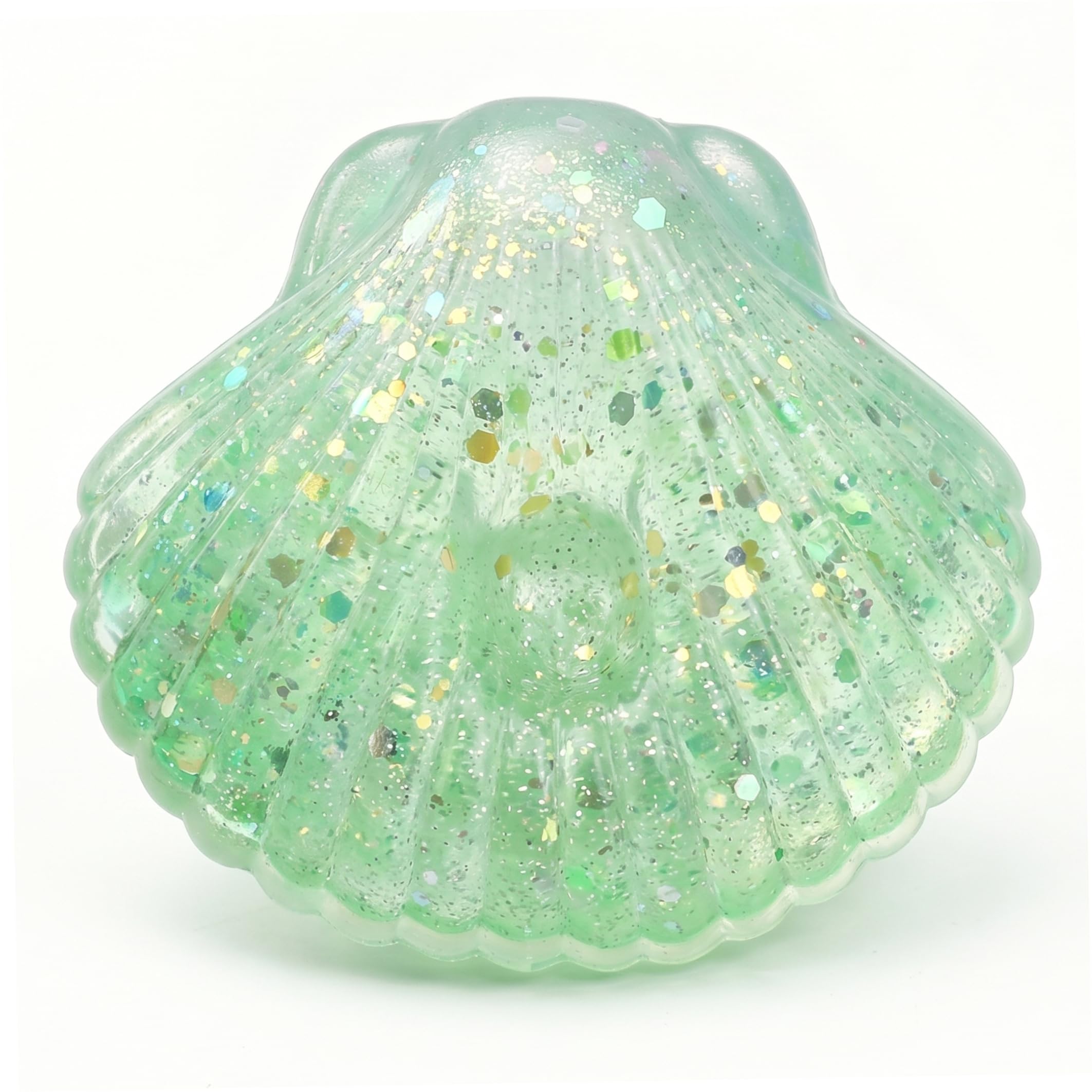 Bonalake Squish Toys, Shells Shape Stress Relief Squeeze Toys, Ocean Squish Toy with Sparkle Glitter, Soft Fidget Toy (Green) Squeeze Stress Fidget