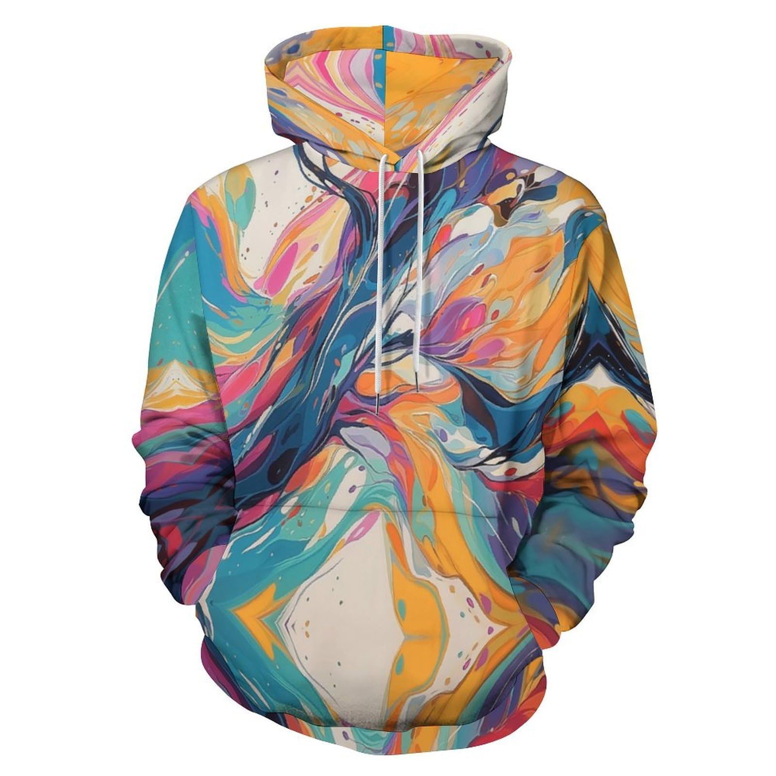 Pull à capuche imprimé tourbillons colorés sweat style art fluide - 8