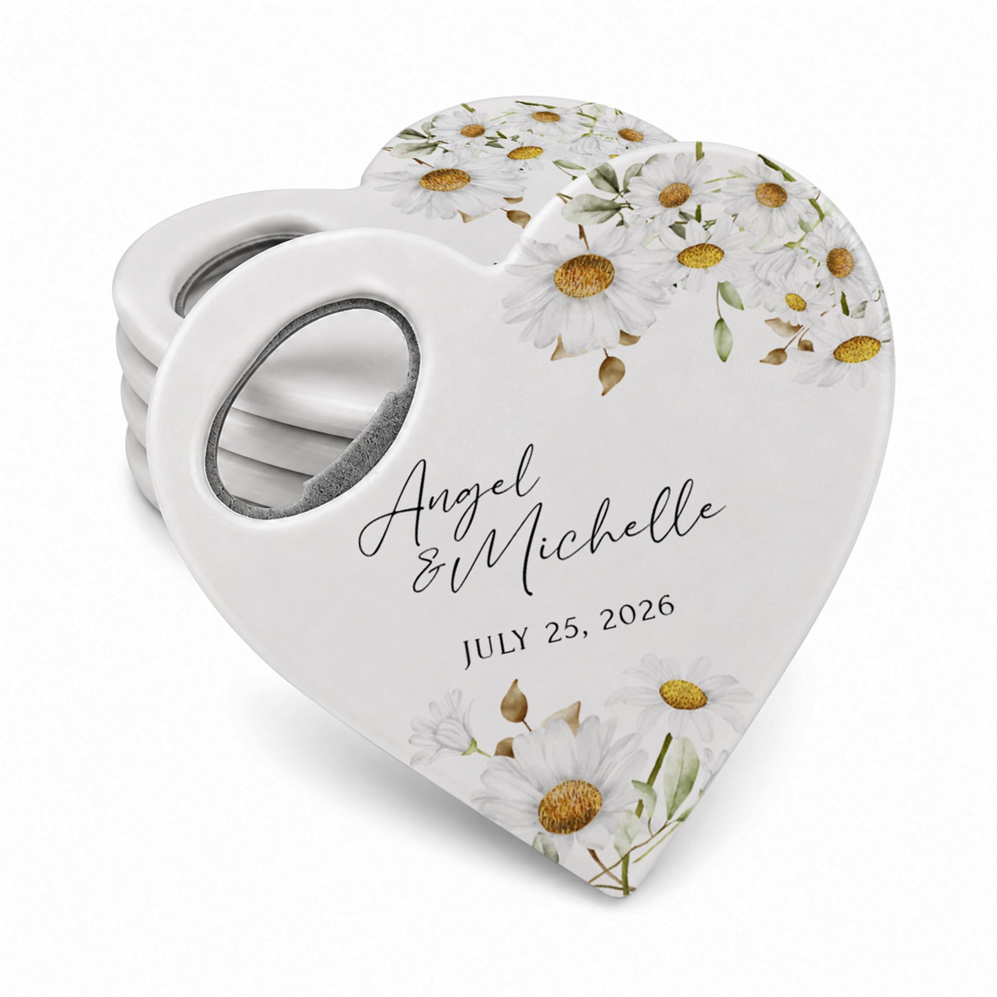 BABY SHOWER CHOCOLATE Apribottiglie Magnetico a Cuore Personalizzato per Matrimonio – Bomboniera per Invitati con Nomi e Data – Apribottiglie con Calamita Personalizzabile – 30, 50 o 100 Pezzi
