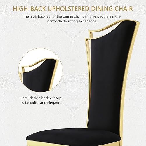 Miniatura 10 de ACEDÉCOR Juego de 4 sillas de comedor de terciopelo, sillas de cocina tapizadas de lujo negras con respaldo alto aerodinámico, modernas y hermosas