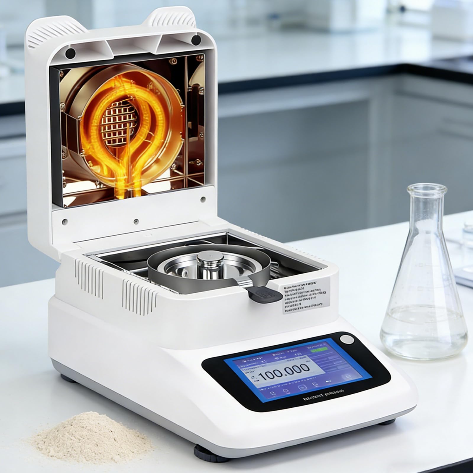 vnmudzeo Lab Moisture Analyzer,40-230°C Adjusted,LCD Halogen Moisture Meter,5in Touch Screen,for Food Processing Agriculture 0.001g
