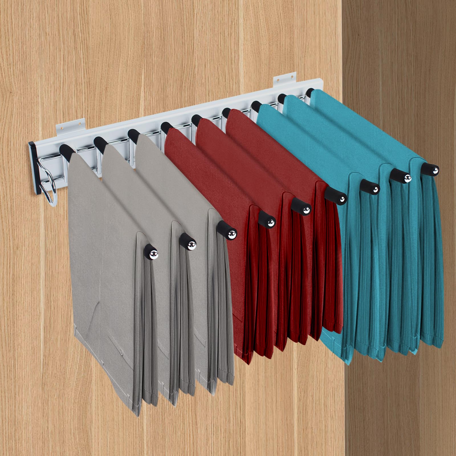 Arms Retractable Pull Out Trousers Rack, Lift Side Mounted Trouser Rack Closet Pants Rack, Sliding Trousers Rack for Closet Space Saving for Bedroom (Left Side Mount)
