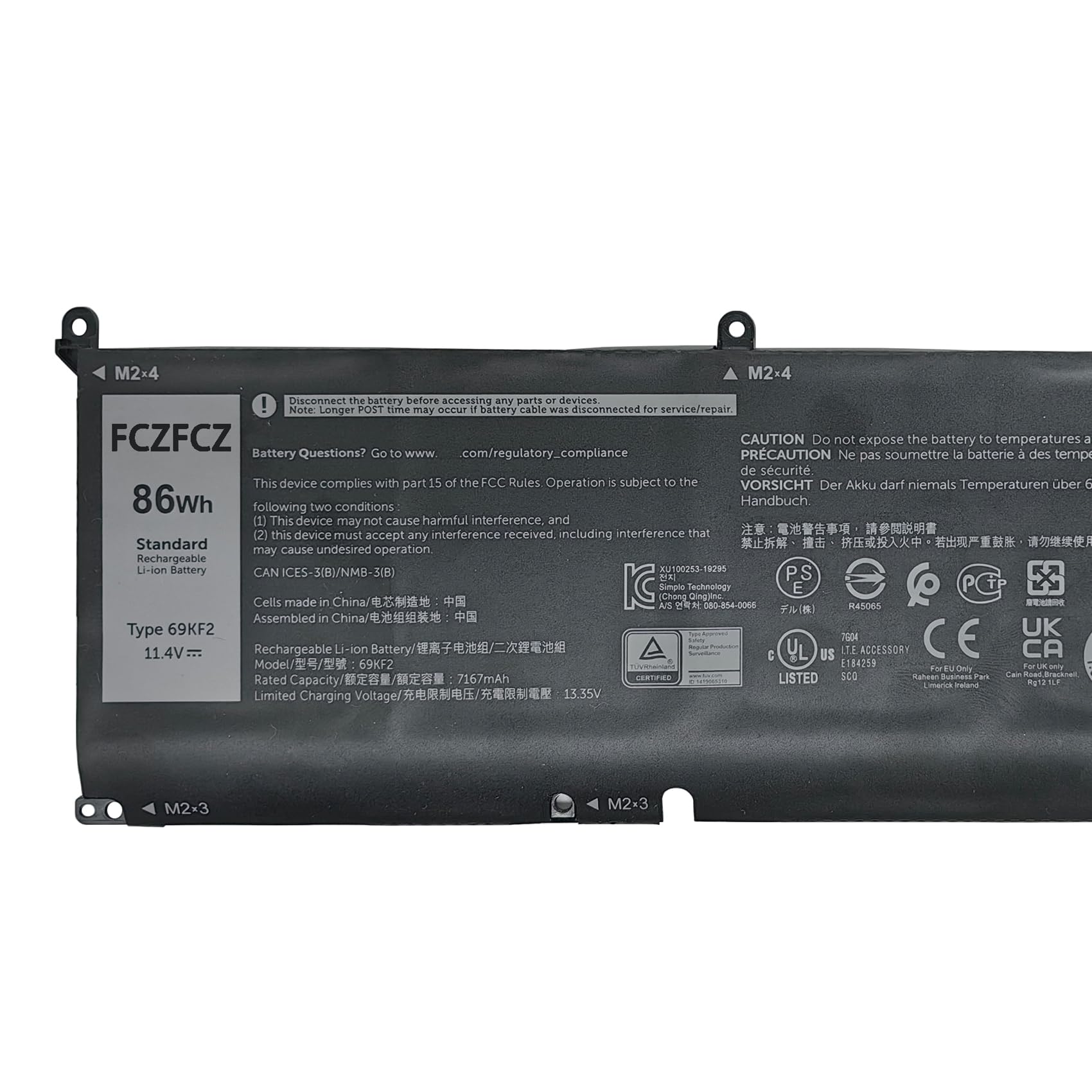 Amazon.com: FCZFCZ 69KF2 Battery 86Wh Compatible with Dell