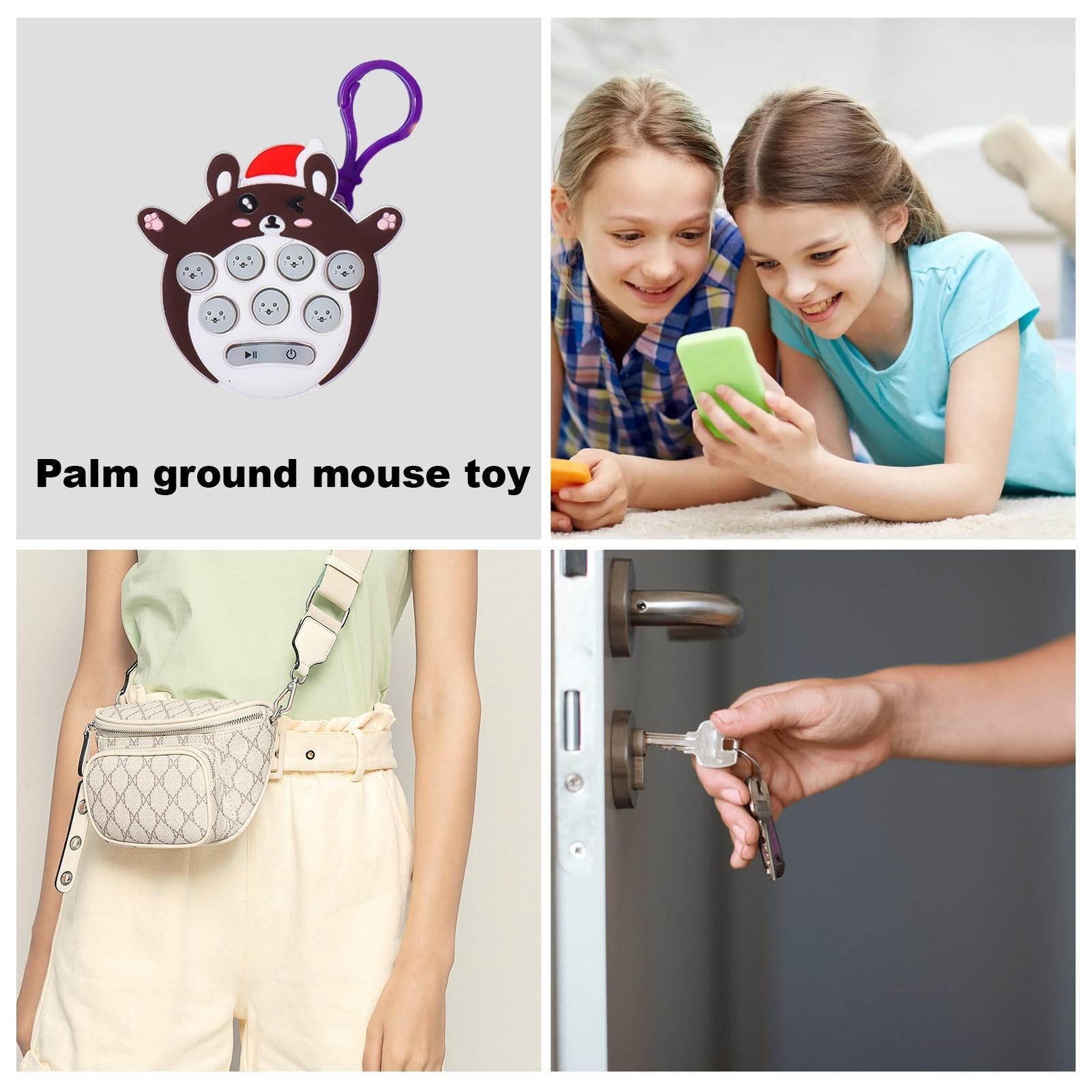 Dadatutu Mini Jeu de Taupe Porte-Clés, Jouet de Mémoire Hamster Électronique Mini avec Clochettes, Jouet Anti-Stress pour Enfants Adultes Blanc