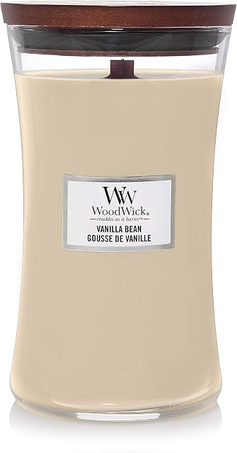 Woodwick Large Hourglass Scented Candle | Vanilla Bean | with Crackling Wick | Burn Time: Up to 130 Hours