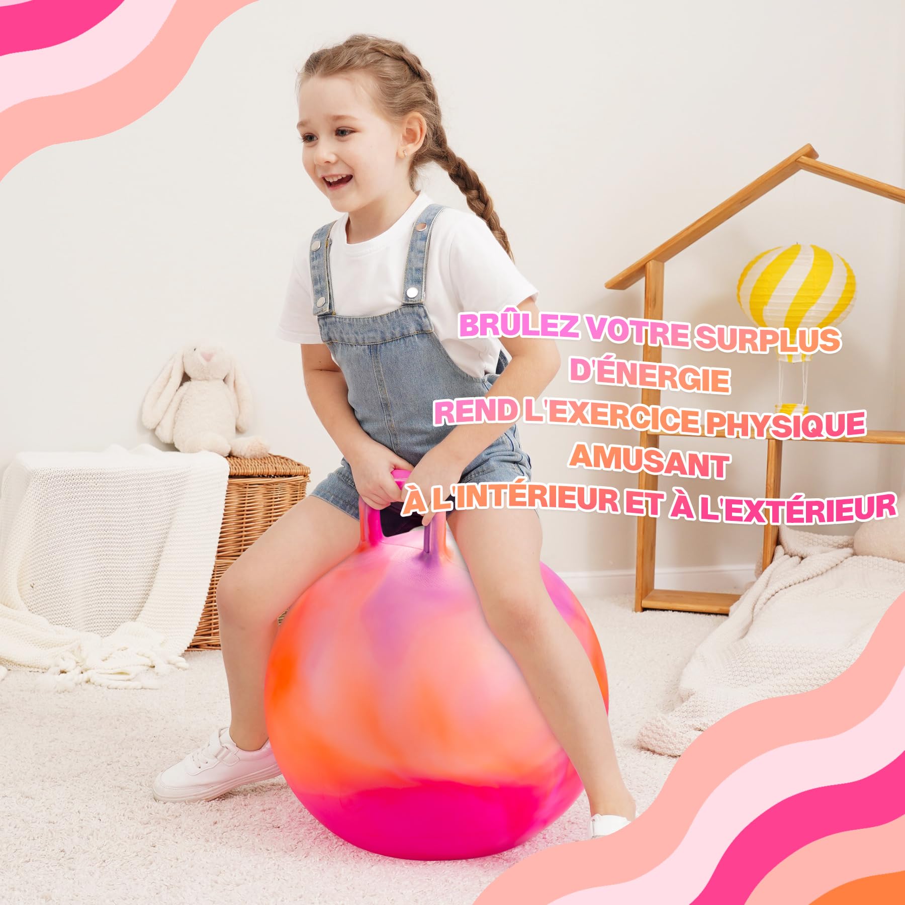 U&C Planet Ballon Sauteur 50 cm Hopperball pour Enfants de 6 à 9 Ans Bouncy Ball en PVC Robuste avec Pompe à Air Bouncy Hopper pour Sauter et Jouer à l'Intérieur ou à l'Extérieur