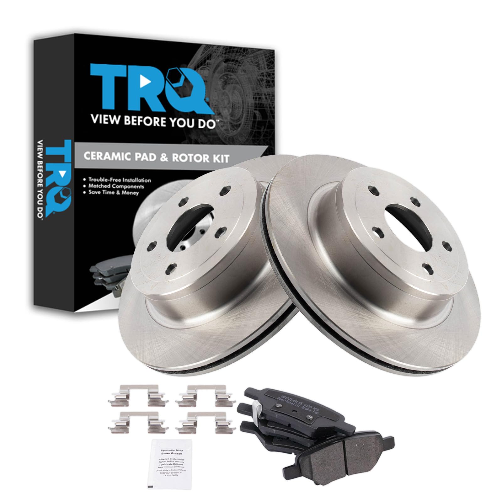 TRQ Rear Brake Pad and Rotor Set Semi Metallic Rotors Compatible with 2008 Chevrolet Cobalt