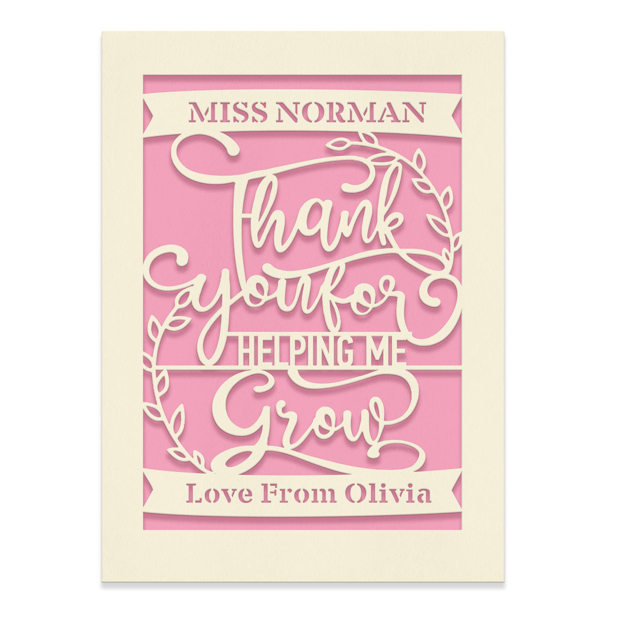 Thanks for You Card Personalised Thanking Gift for Nursery Teacher Card Thank You for Helping Me Personalised Teachers Gifts of Nursery School from Adorable Kid with Envelopes(Pink)
