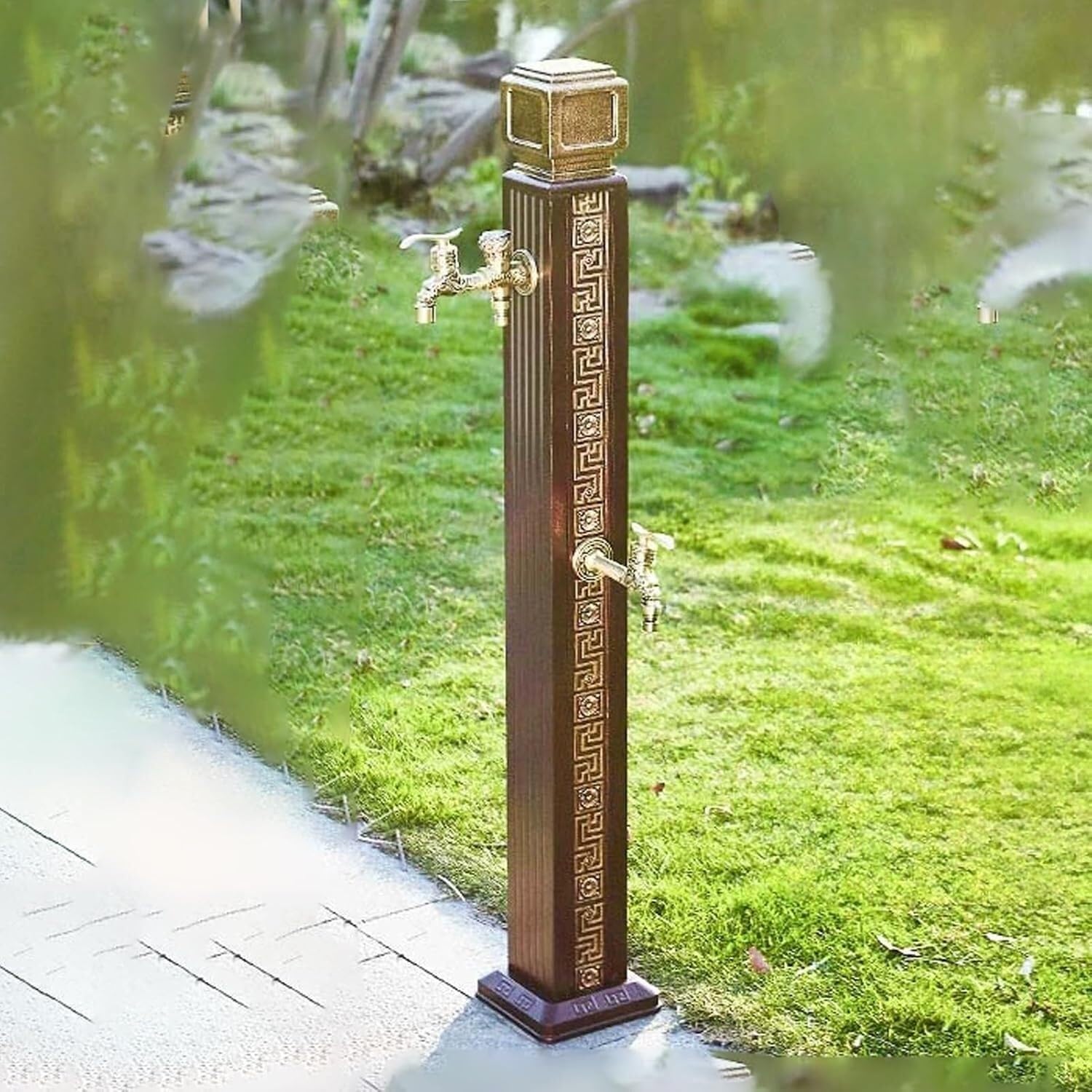 HGOuhK Water Tap Fountain Hydrant Outdoor Retro Garden Water Column，Brass Freestanding Hose Holder with Faucet，Freeze-Crack Design