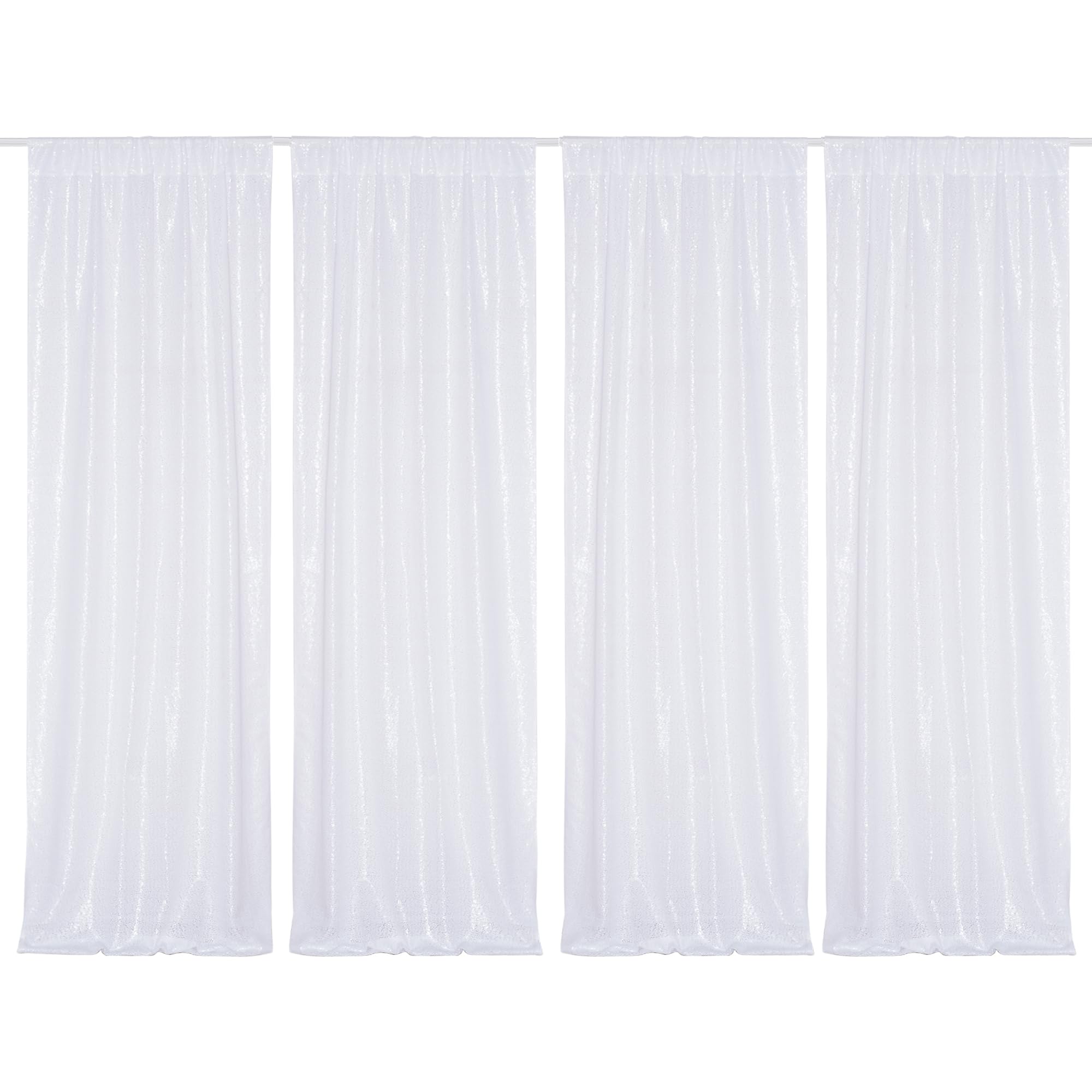 PartyDelight Lot de 4 panneaux de rideaux à paillettes pour mariage, fête, décoration de chambre Blanc 60 x 240 cm