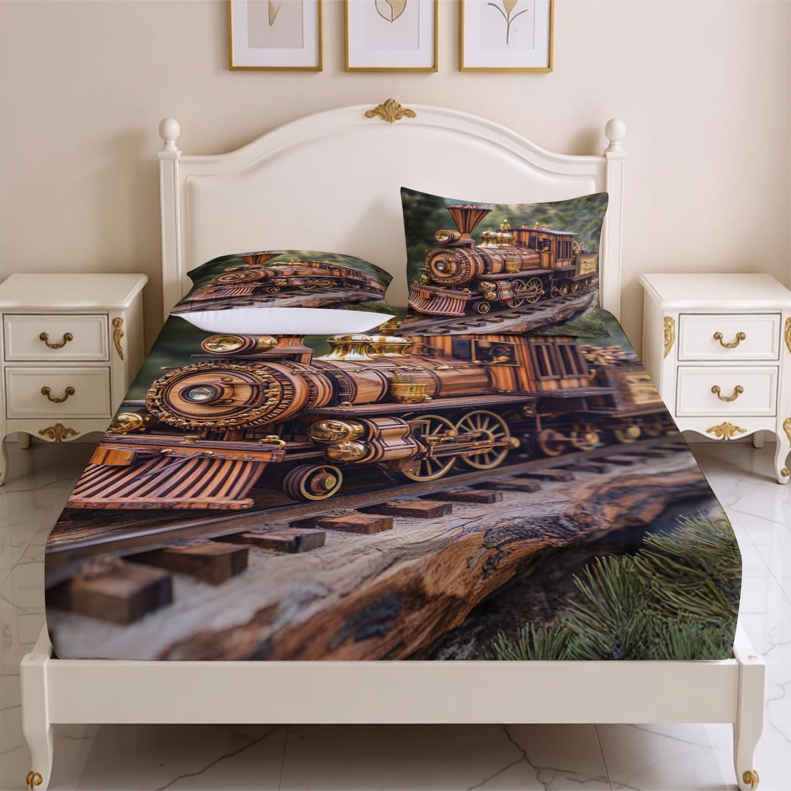 Lenzuolo con Angoli 180 x 200 cm Microfibra Treno d'epoca Lenzuolo Sotto Elasticizzato Profondo 25 cm marrone per Singolo e Matrimoniale