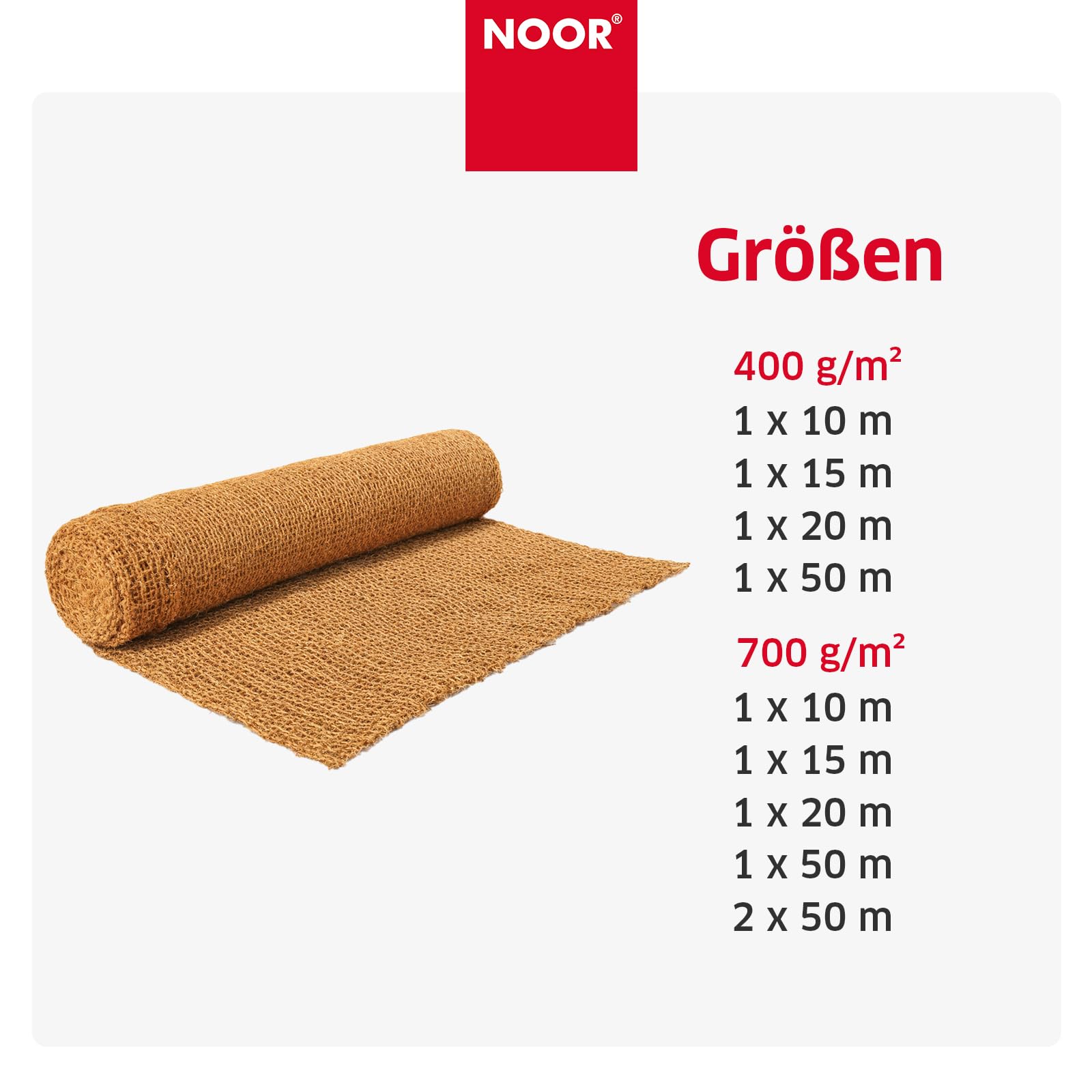 NOOR Kokos Böschungsmatte 1 m x 15 m - Erosionsschutz- & Ufermatte für Garten, Hang & Böschung - biologisch abbaubar & chemikalienfrei - Maschenweite ca. 3 x 3 cm - 400 g/m²