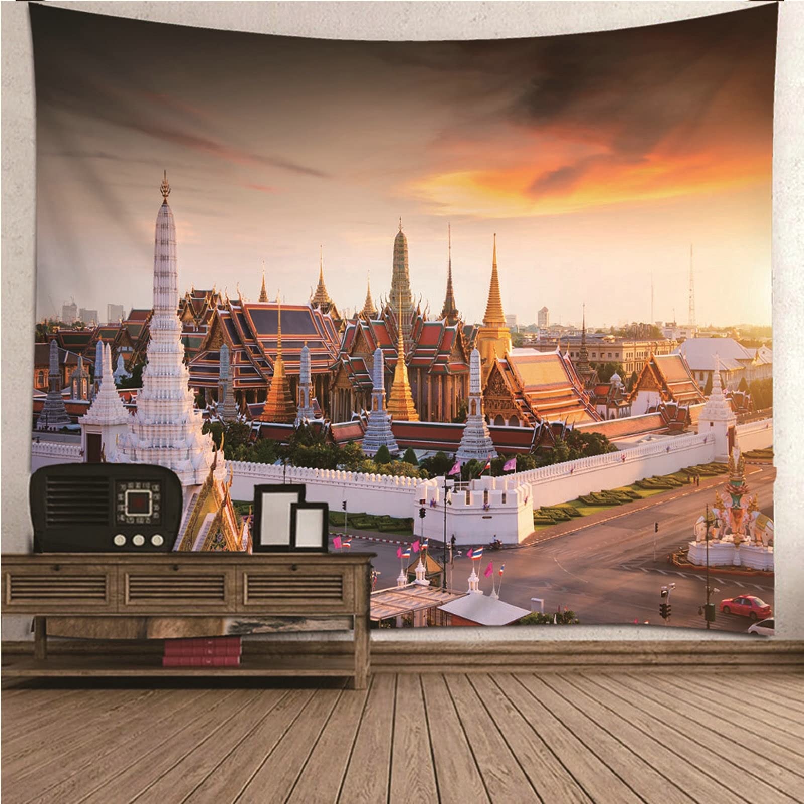 Aeici Colgar Pared Decoración, Tapiz Pared Habitacion Tapiz Puesta de Sol y Ciudad- Blanco, 260x240CM