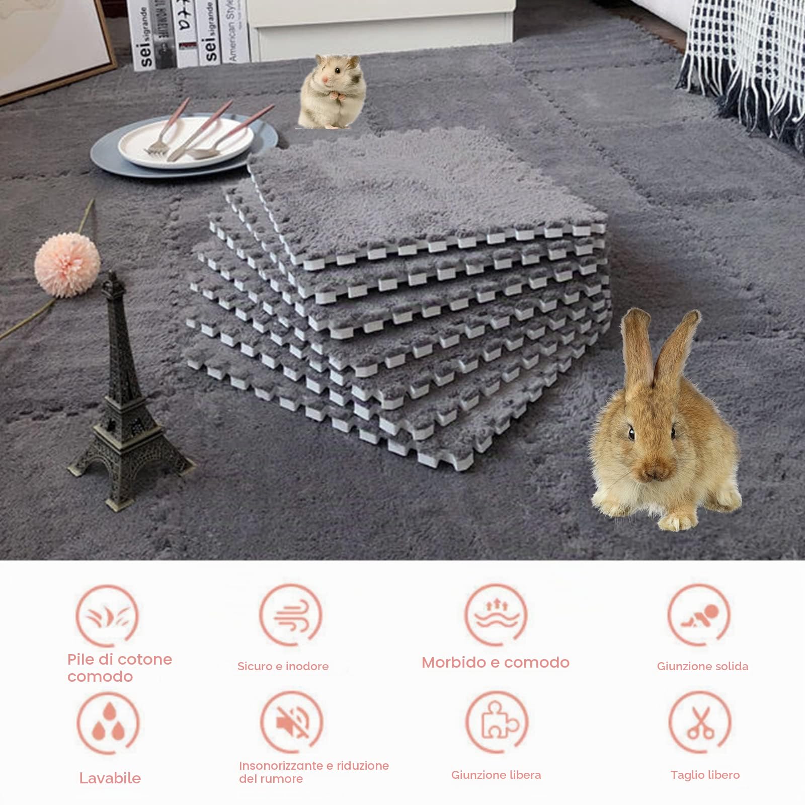 Piastrelle in schiuma a incastro 30x30 cm per tappeti, grigio, 10 pezzi
