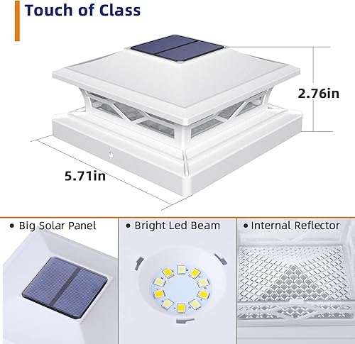 Miniatura 4 de APONUO Luces solares para postes de 4 x 4, paquete de 6 unidades, 2 modos, brillantes, 5 x 5, tapas solares de vinilo para postes de valla de vinilo