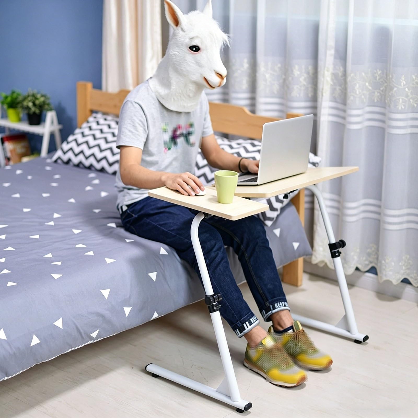 Mesa auxiliar de altura ajustable, mesita de noche plegable para laptop con tablero de mouse y tapón para dormitorio y sala de estar, diseño que ahorra espacio, perfecta para estudiar y leer