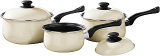 Housewares Pots And Pans Sets Non Stick Set Of 3 Alloy Black / Cream Cookware Everyday Use Kitchen Set Dishwasher Safe Cooking Pans With Lids