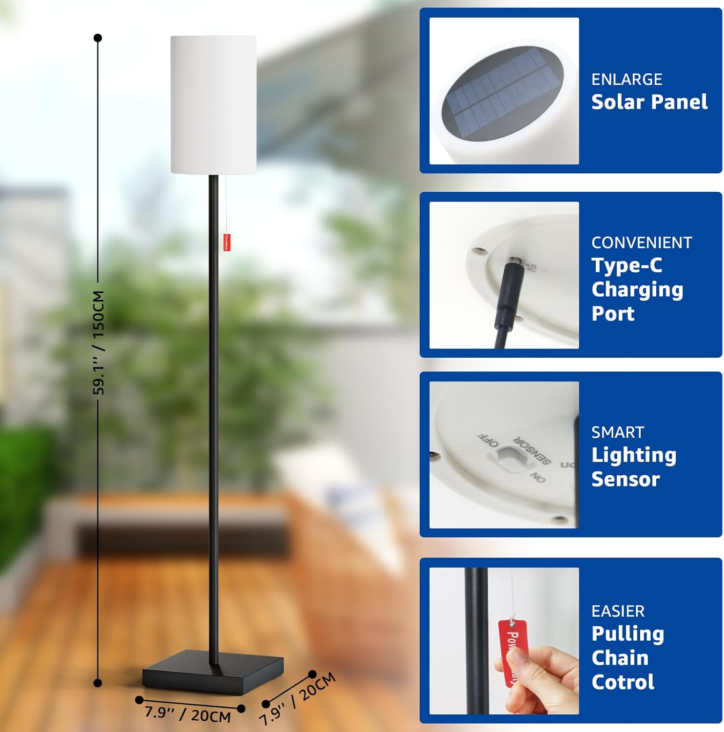 uuffoo Solar Floor Lamp Waterproof Rechargeable Cordless Outdoor Floor Lamps 8 Colors Changing with Remote Light Sensor Auto On/Off for Indoor Outdoor Home Garden Patio (C)