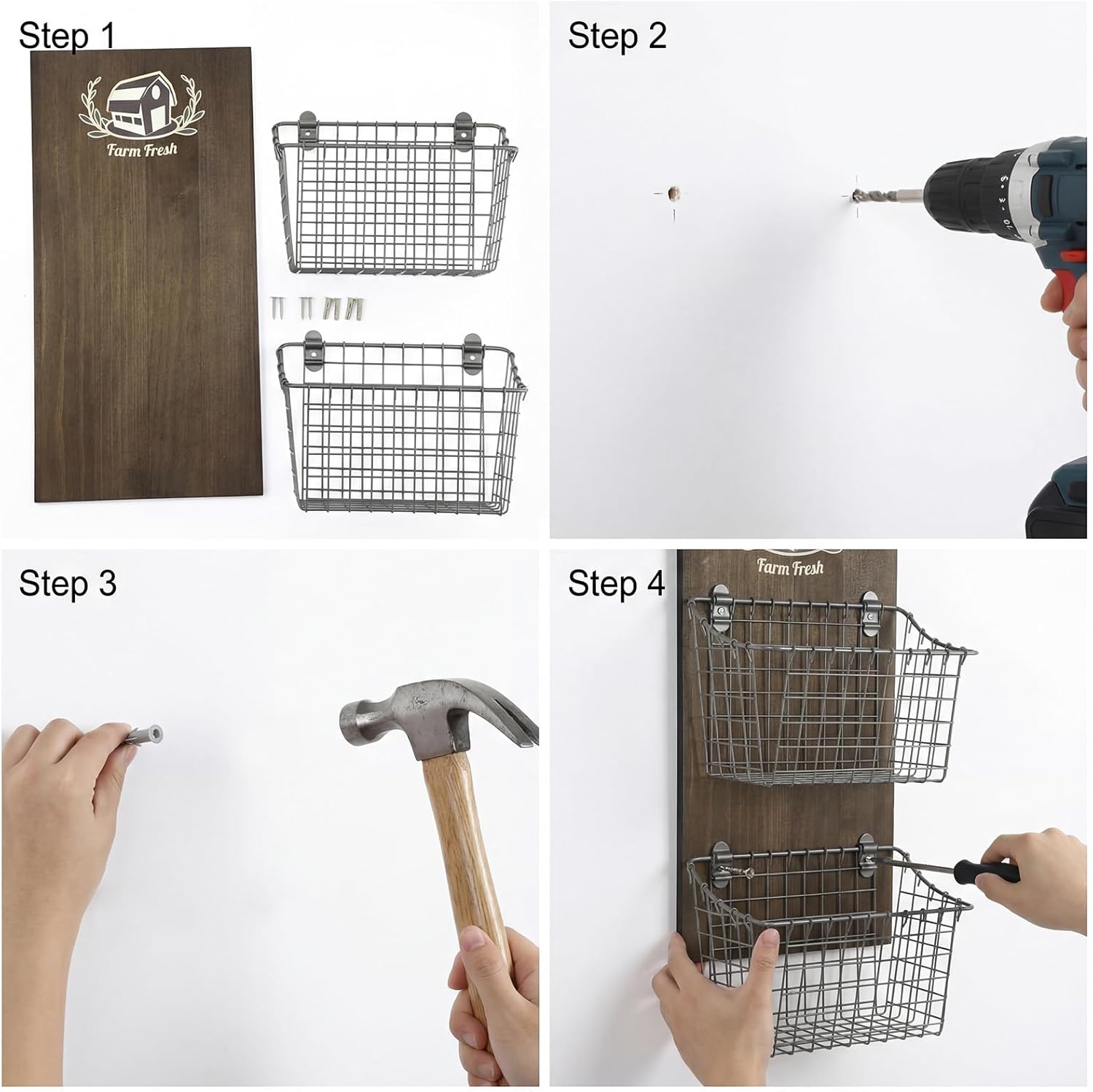 Duraaamo 2 Tier Hanging Wall Fruit Basket for Kitchen Hanging Friut Baskets Wall Mount Fruit Basket Hang Potato and Onion Storage Bin with Chalkboard Rustic Walls Baskets for Kitchen Gifts