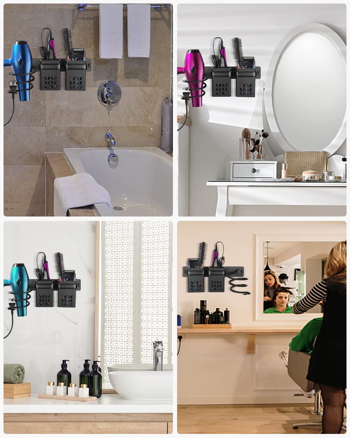 XILIMEN Support Mural Sèche-Cheveux Sans Perçage – Acier Inoxydable SUS304, Fixation Adhésive Puissante, Organisateur Salle De Bain