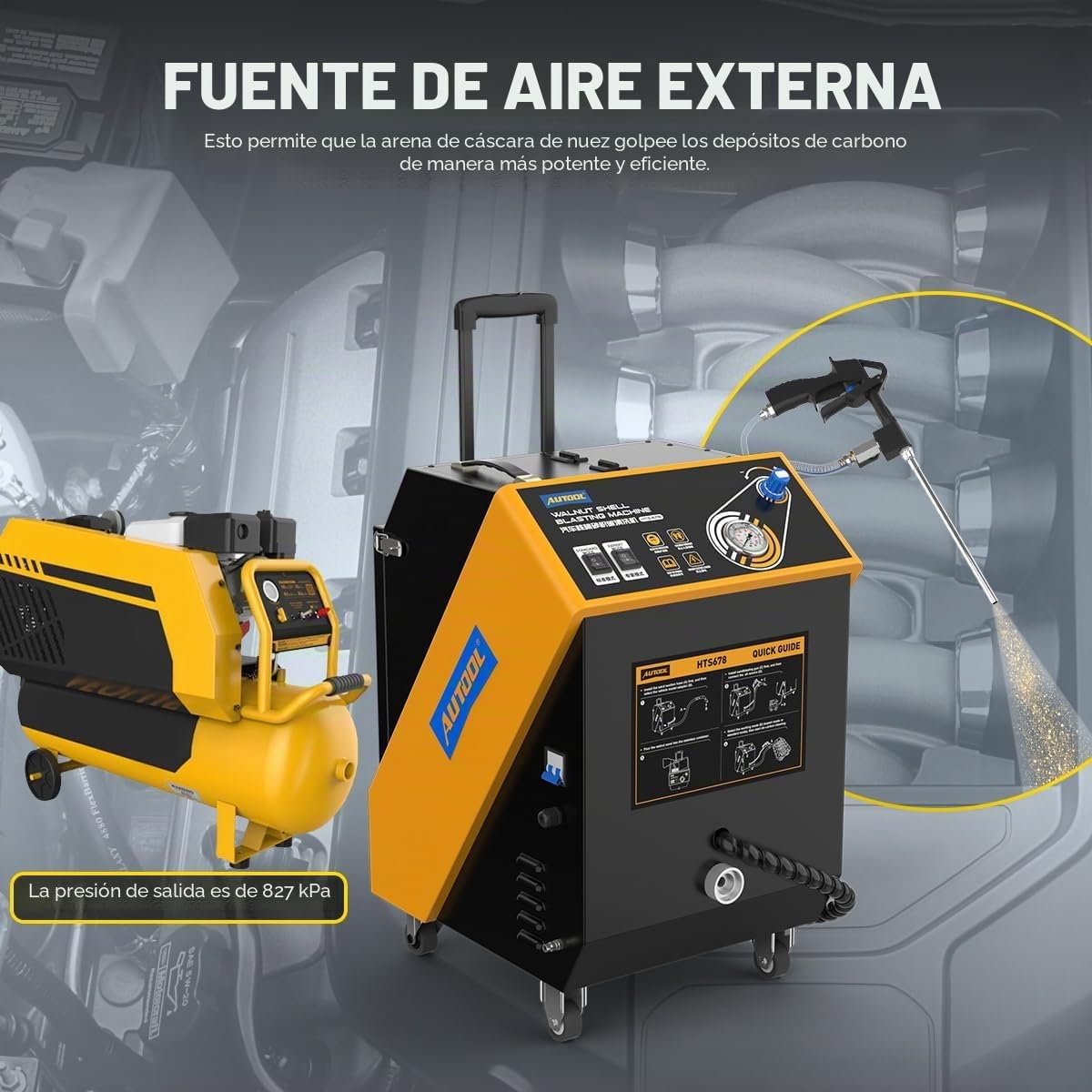 AUTOOL Máquina de Chorro de Arena, Motor automotriz Válvula de tubería de admisión Máquina Limpia Sistema Valvetronic Nuez