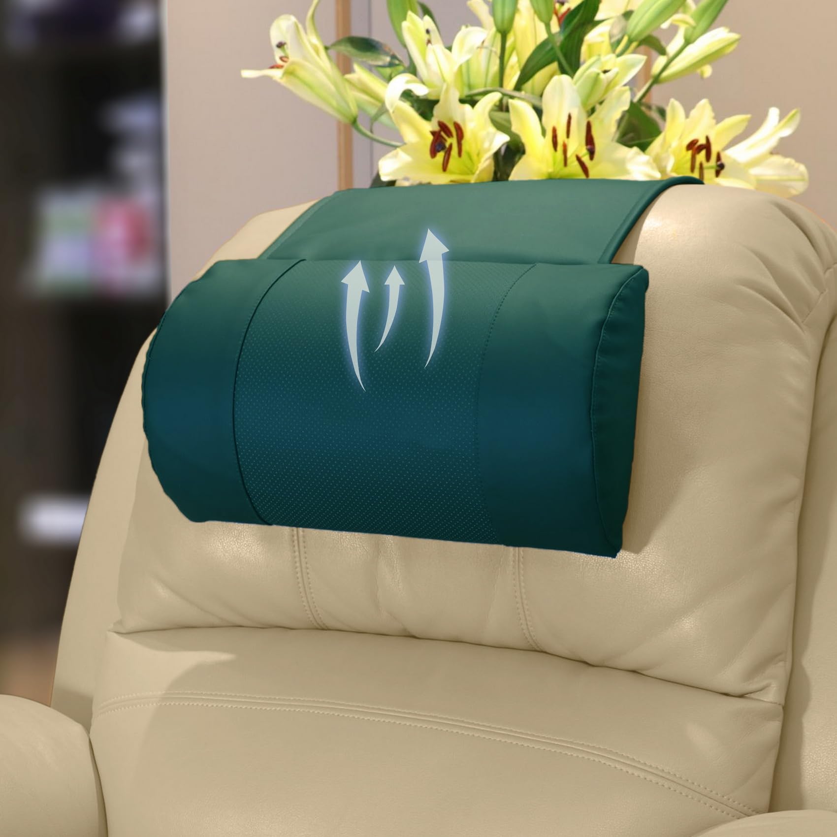 Relaxkissen, atmungsaktiv, perforiertes Leder mit verstellbarem, rutschfestem Memory-Schaum, ultimative Nacken- und Kopfstütze für Zuhause, Büro und Reisen, Blaugrün