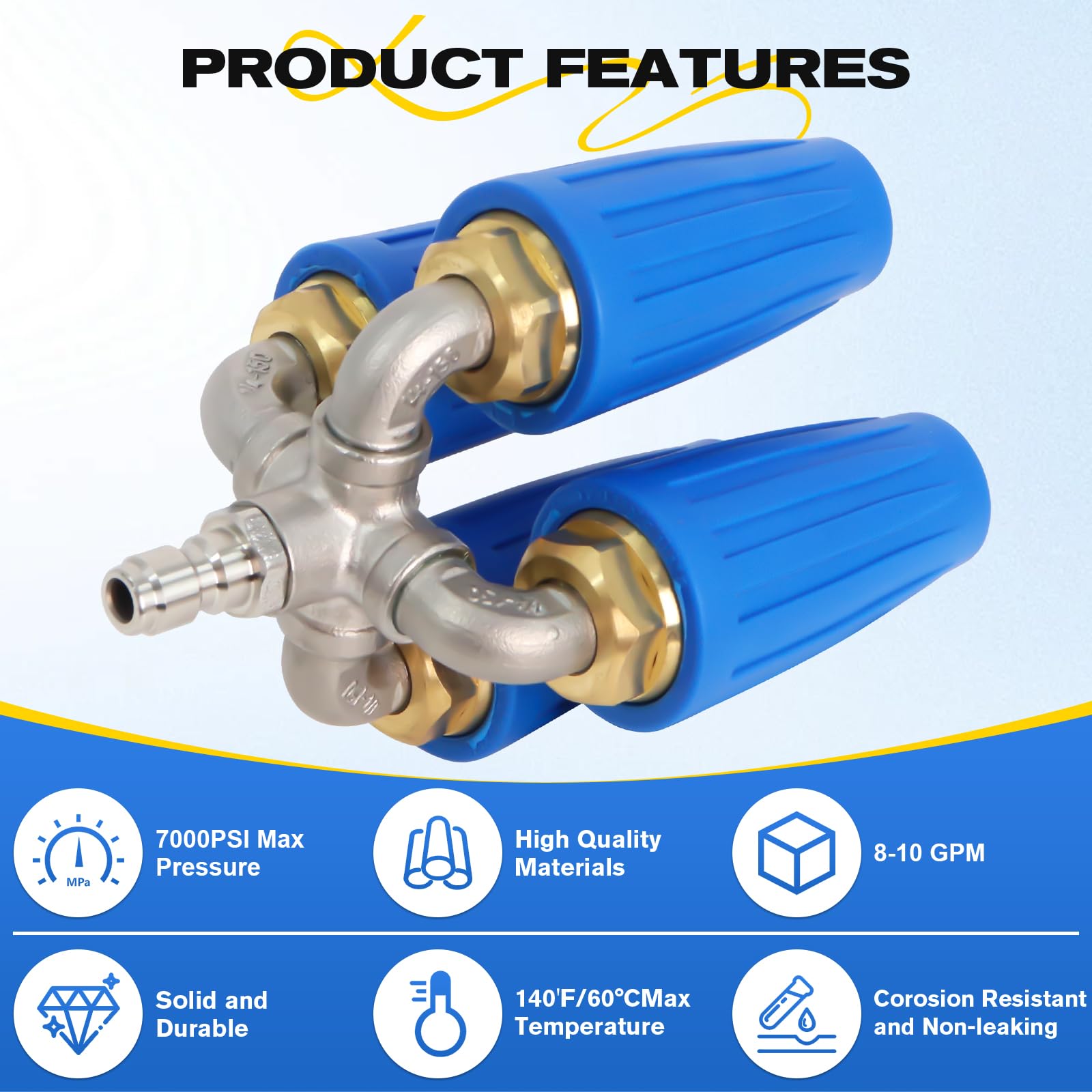 Ugello turbo 4 in 1, ugello turbo quadruplo 2.0, ugello turbo rotante a 360° con connettore rapido da 1/4", 4000 PSI