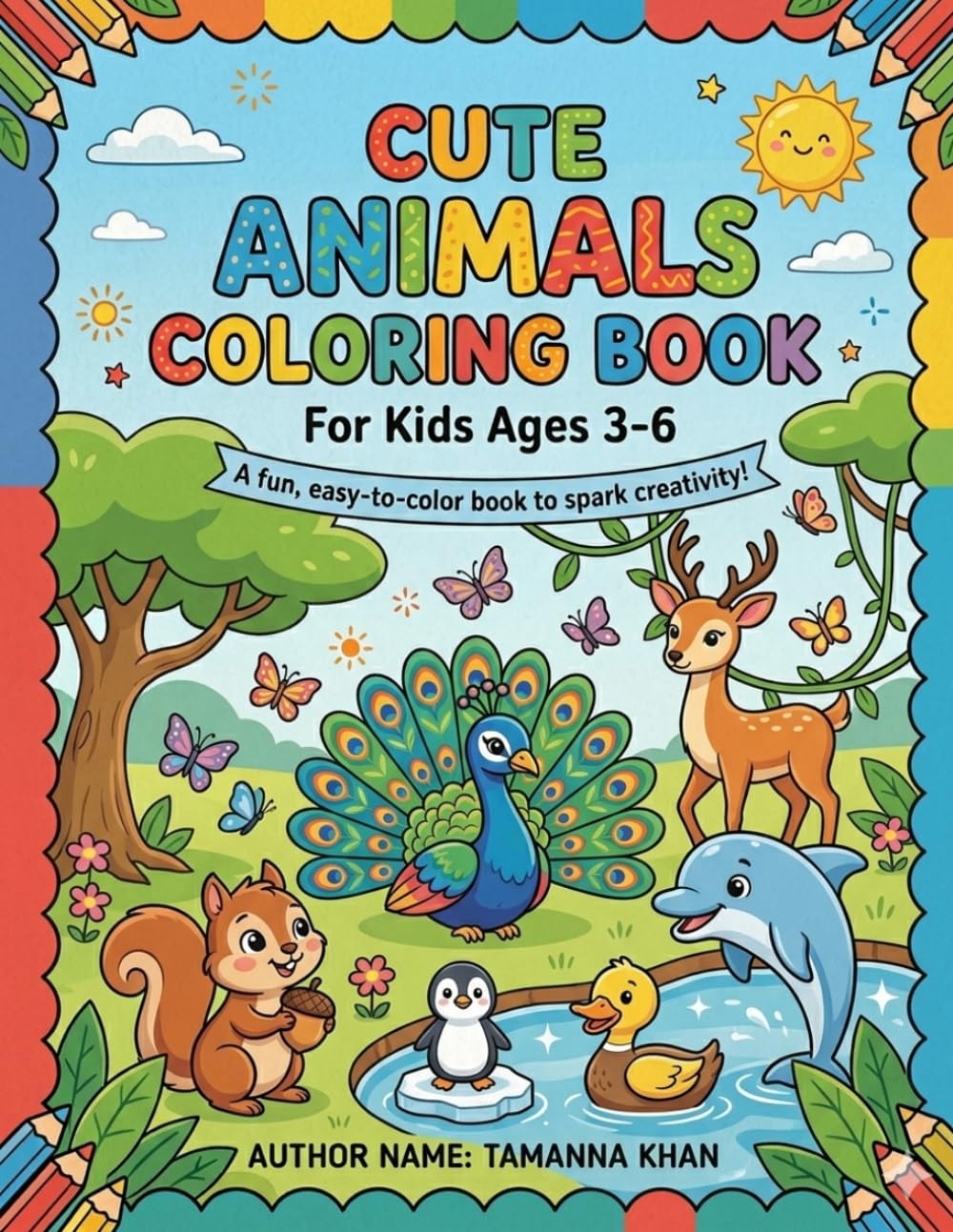 Cute Animals Coloring Book for Kids Ages 3-6: Fun and Easy Animal Coloring Pages for Toddlers and Preschoolers | Simple Designs for Boys and Girls with Cute Zoo, Farm, and Jungle Animals