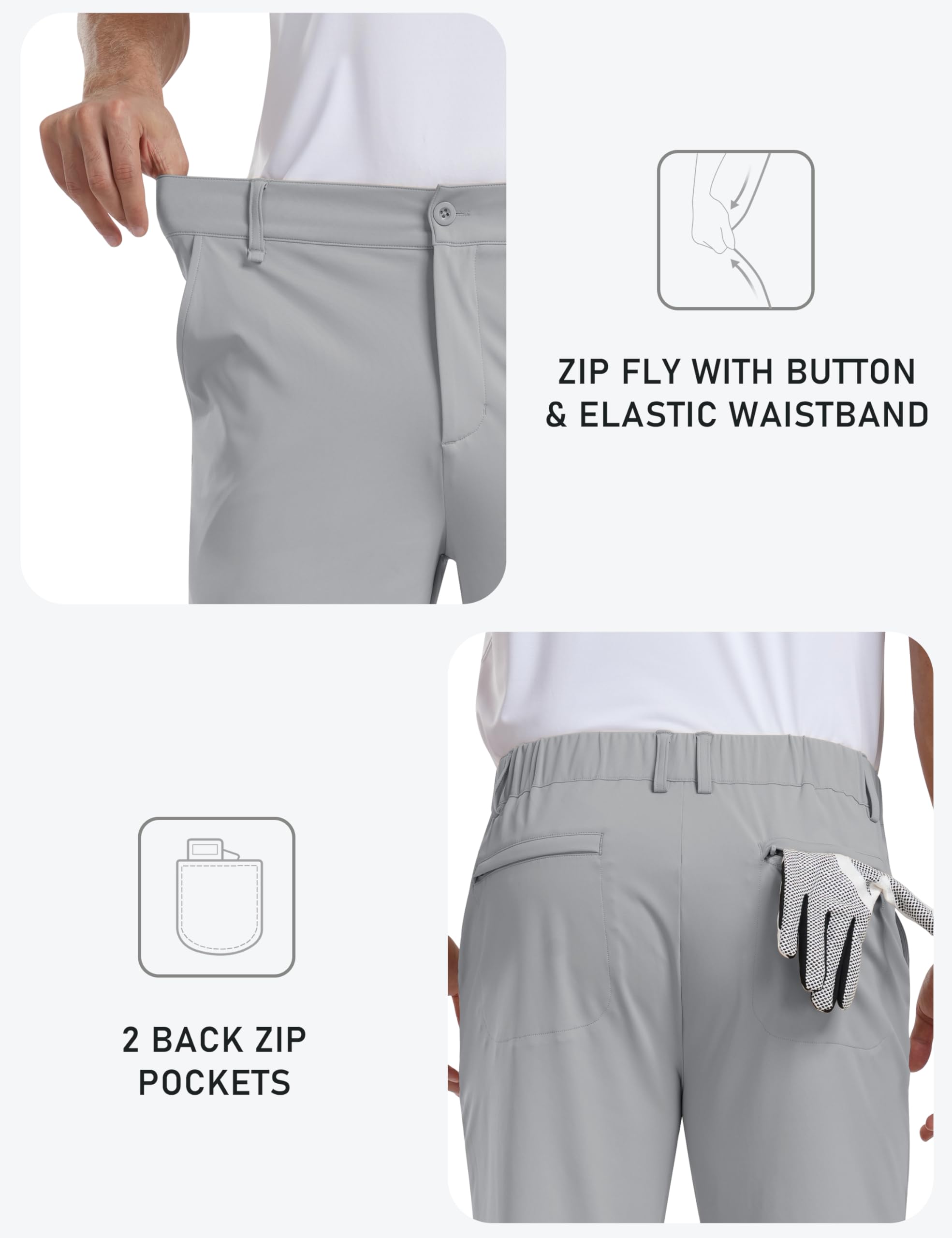 MoFiz Pantalon de Golf Homme Extensible Pantalon de Travail Décontracté Coupe Ajustée Stretch Sport Pants 30"/32" avec 5 Poches
