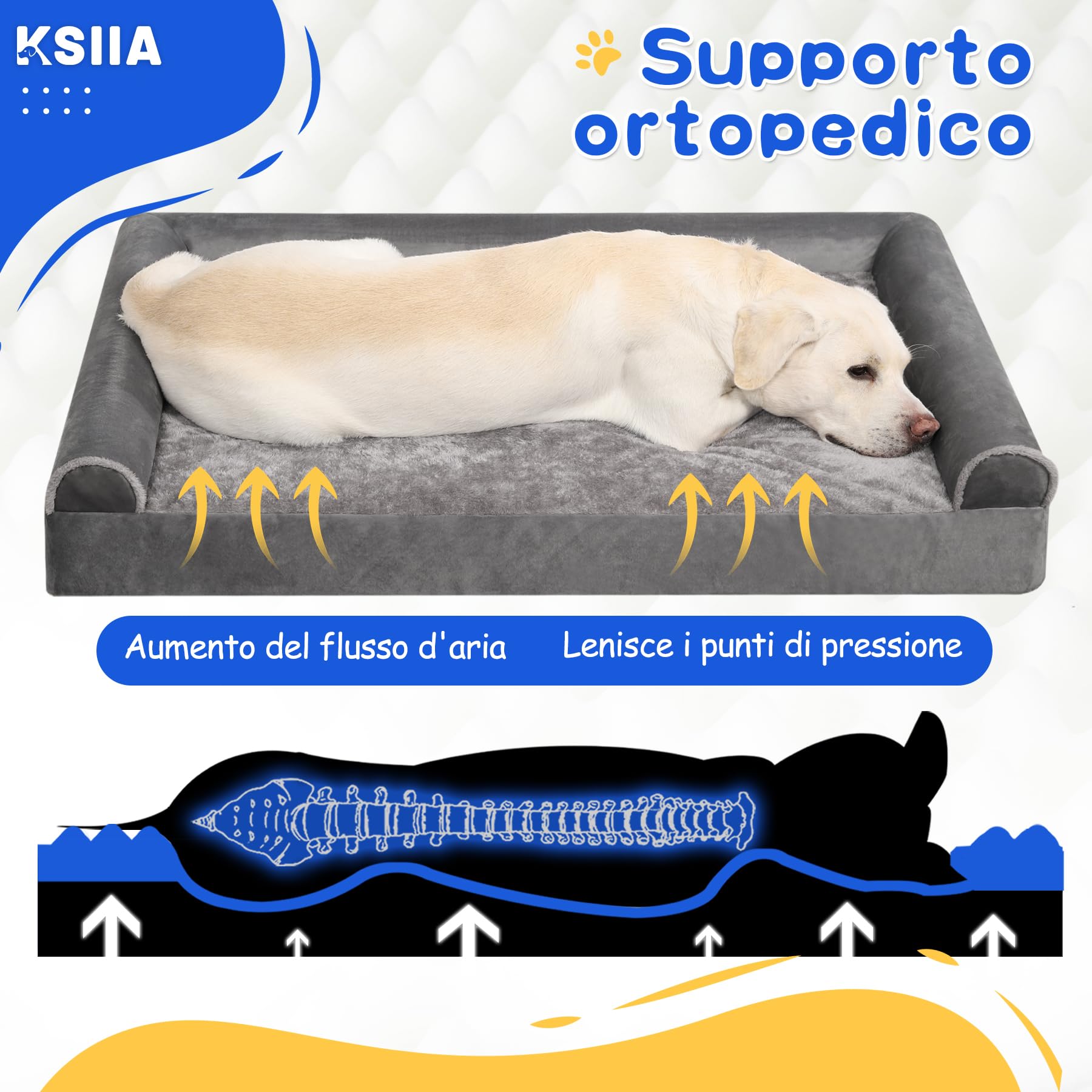 KSIIA Cuccia per Cane Interno Taglia Grande 111x81x18cm, Letto Divano Sfoderabile e Lavabile, XL-Plus Grigio