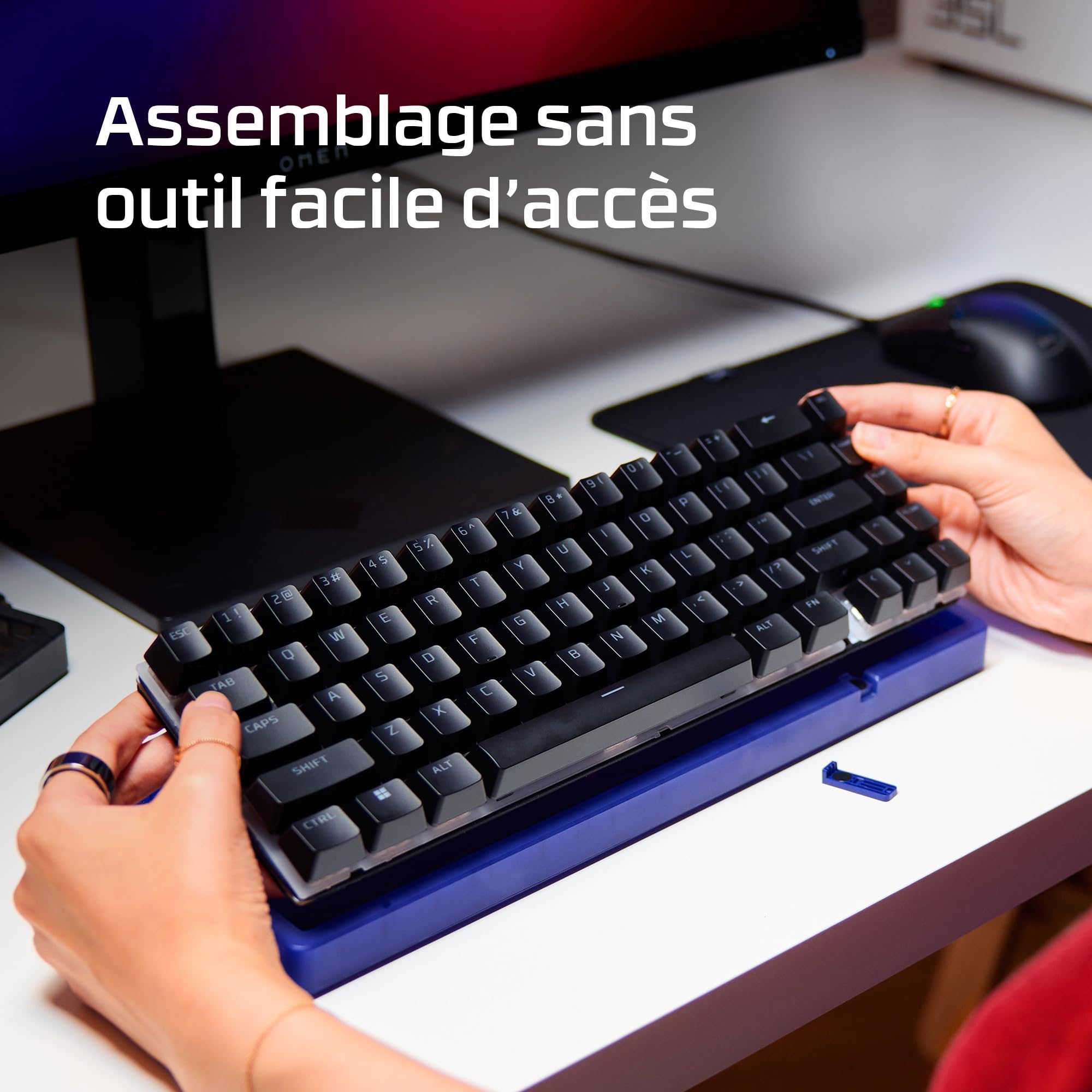 HyperX Origins 2 65, Clavier Gaming mécanique AZERTY FR, switches échangeables à Chaud, boîtier Personnalisable, Format Compact, Polling Rate 8000 Hz, RGB Personnalisable, PC/PS5/Xbox, Noir