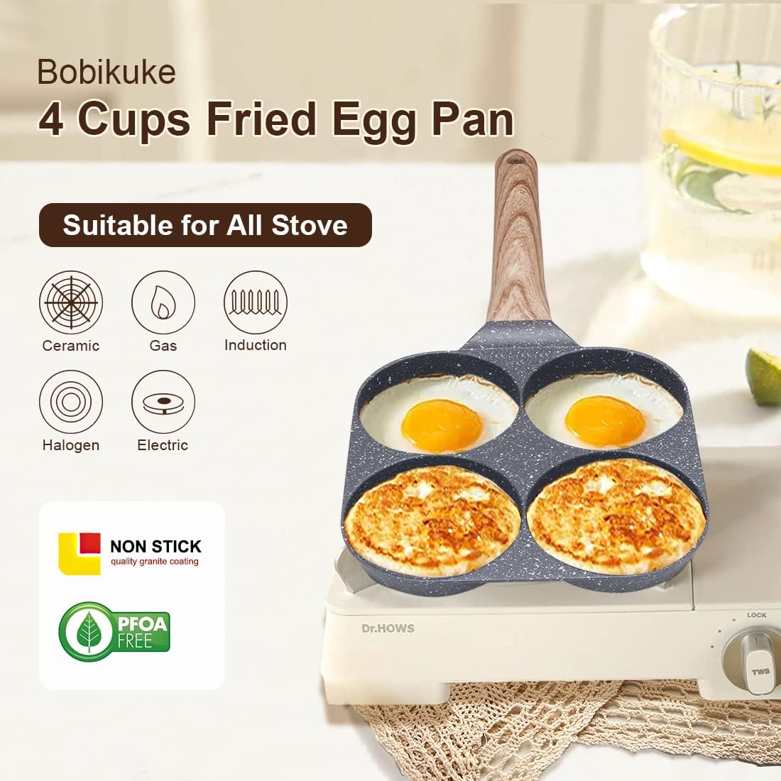 Fried Egg Pan, 4 Cups Egg Frying Pan Nonstick - Black image 2