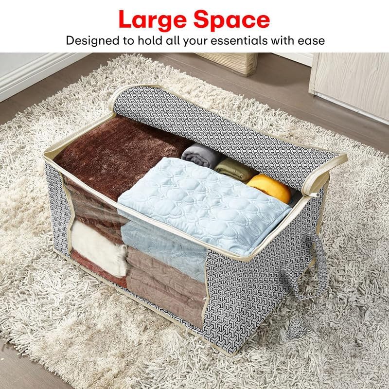 Image of PRIME PICK Lock Pattern Cloth Organizer Large Capacity Foldable Storage Box Multipurpose Clothes, Blankets, Sarees Organizer, Pack of 6 Storage Bins for Wardrobe & Home