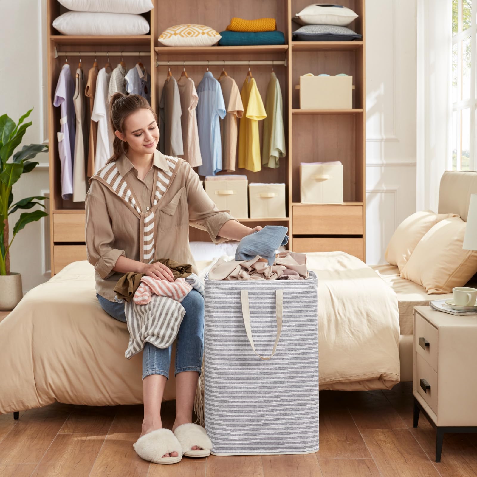 Lifewit Cesto Portabiancheria, Grande Cesta Portabiancheria Pieghevole con Manici Allungati, Portabiancheria Sporca, Laundry Basket per Vestiti, Asciugamani, Coperte, Grigio, 65 L