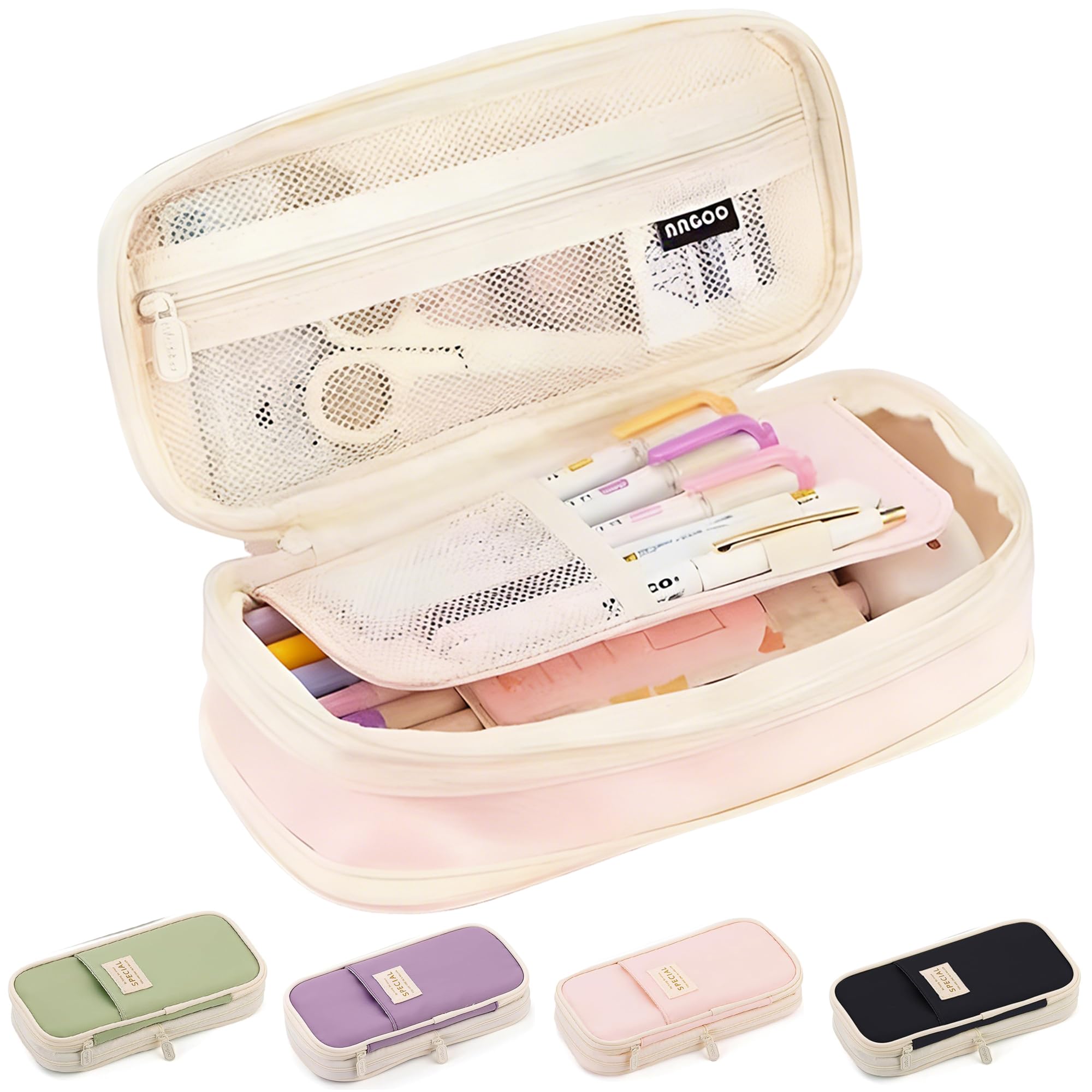 AmzDaKai Large Capacity Expandable Pencil Case, Multi-Layer Stationery Organiser for School & Office, Slim Portable Pencil Pouch for Boys & Girls, 1 Pack (Pink)