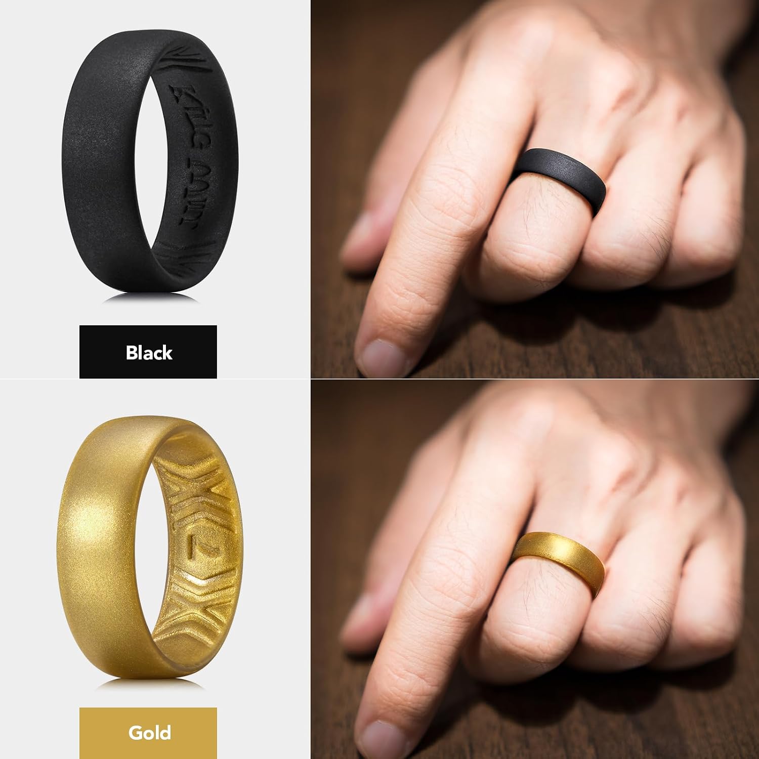 King Will Silicone Wedding Band for Men Women- 1.8mm Ultra Thin Ring with Metallic Shimmer | Comfort Grip Inner Design | Hypoallergenic Rubber Wedding Ring for Gym, Work, Travel Size 7-14