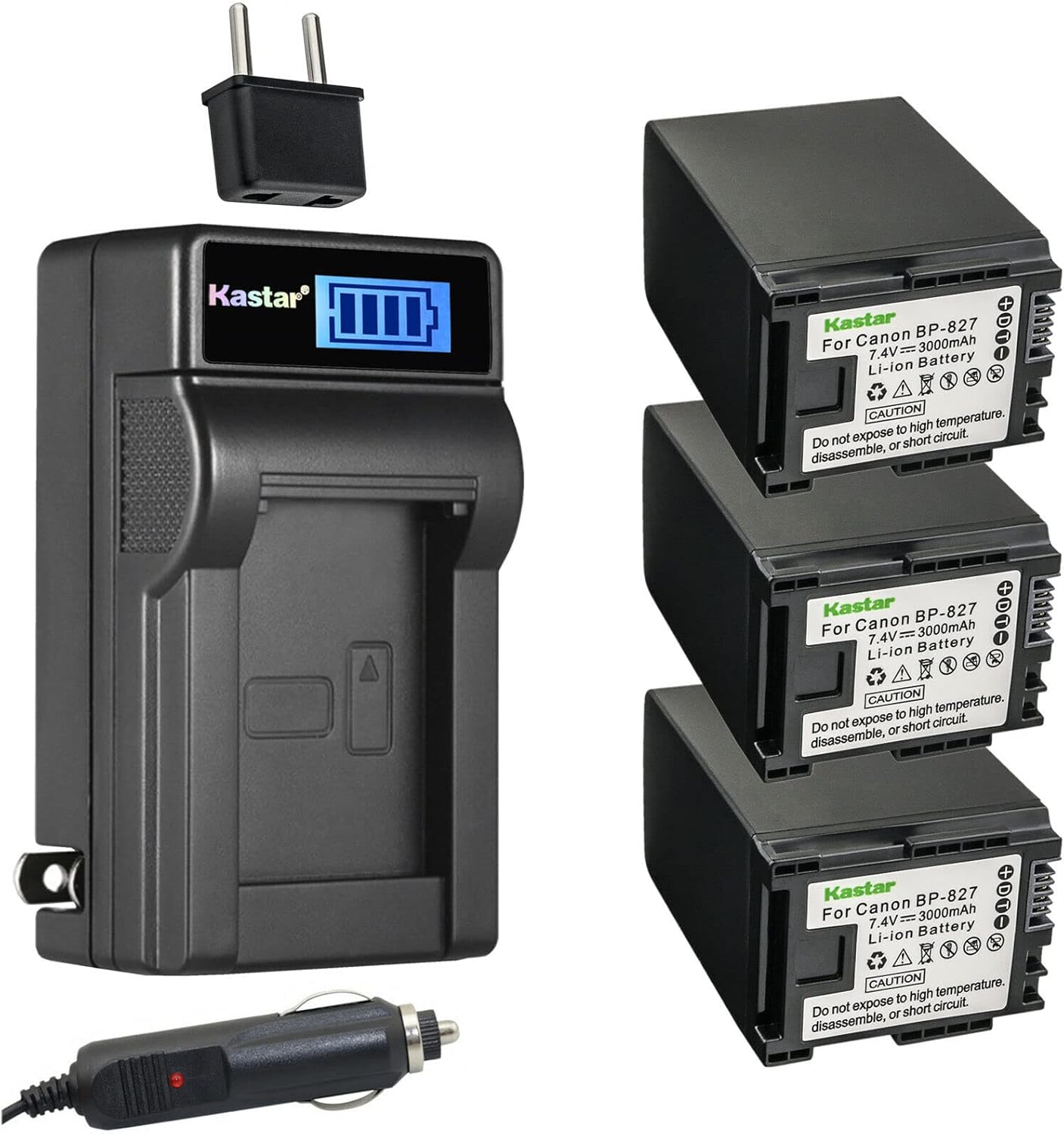 Kastar 3-Pack Battery and LCD Charger for Canon BP-809/ BP-819