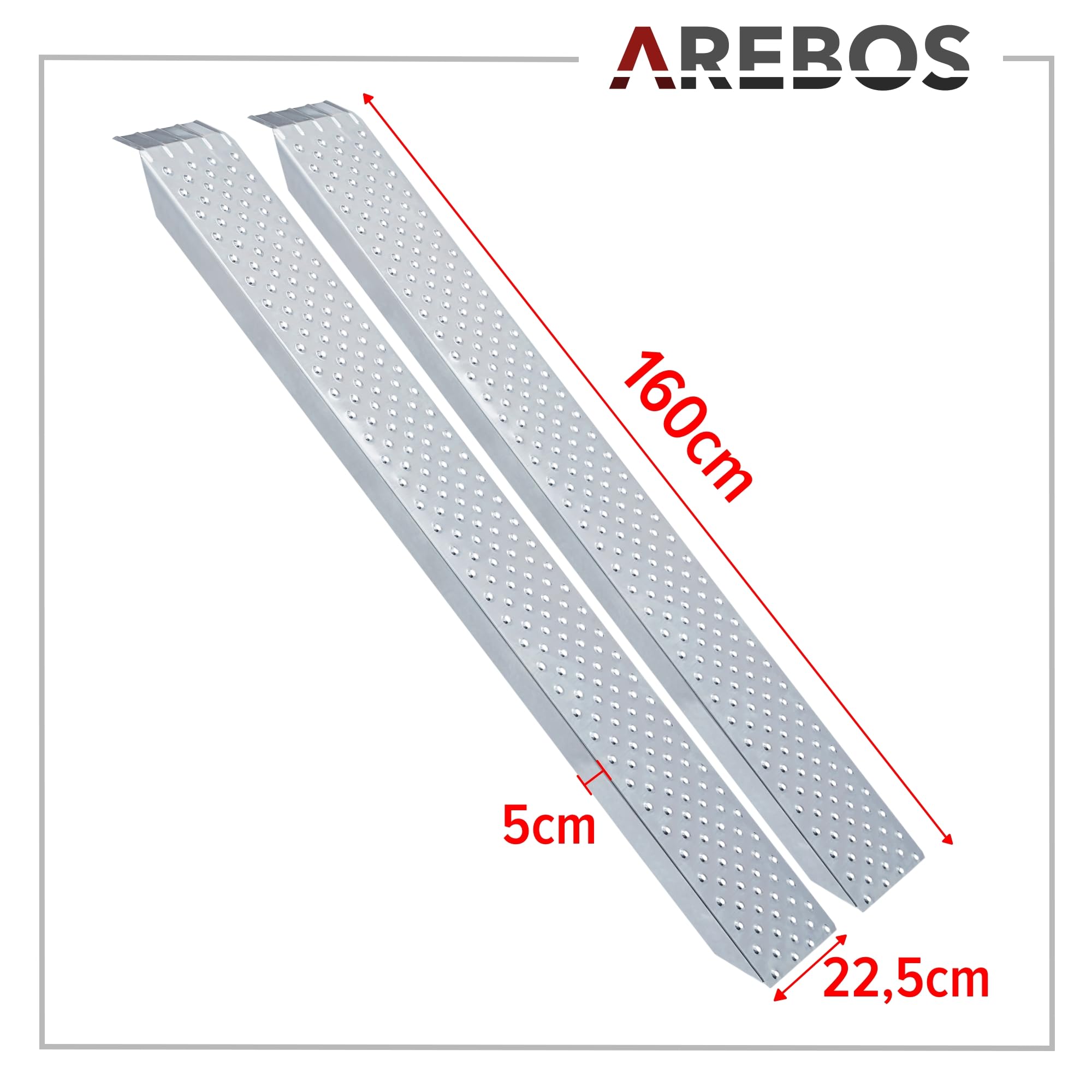 Arebos 2X Auffahrrampe | Motorrad Verladerampe | Verladeschiene verzinkter Stahl | 200kg pro Stück, 400kg pro Paar | Auffahrschienen Motorrad ATV Quad PKW Auto Laderampe | Anhängerrampe | Silber