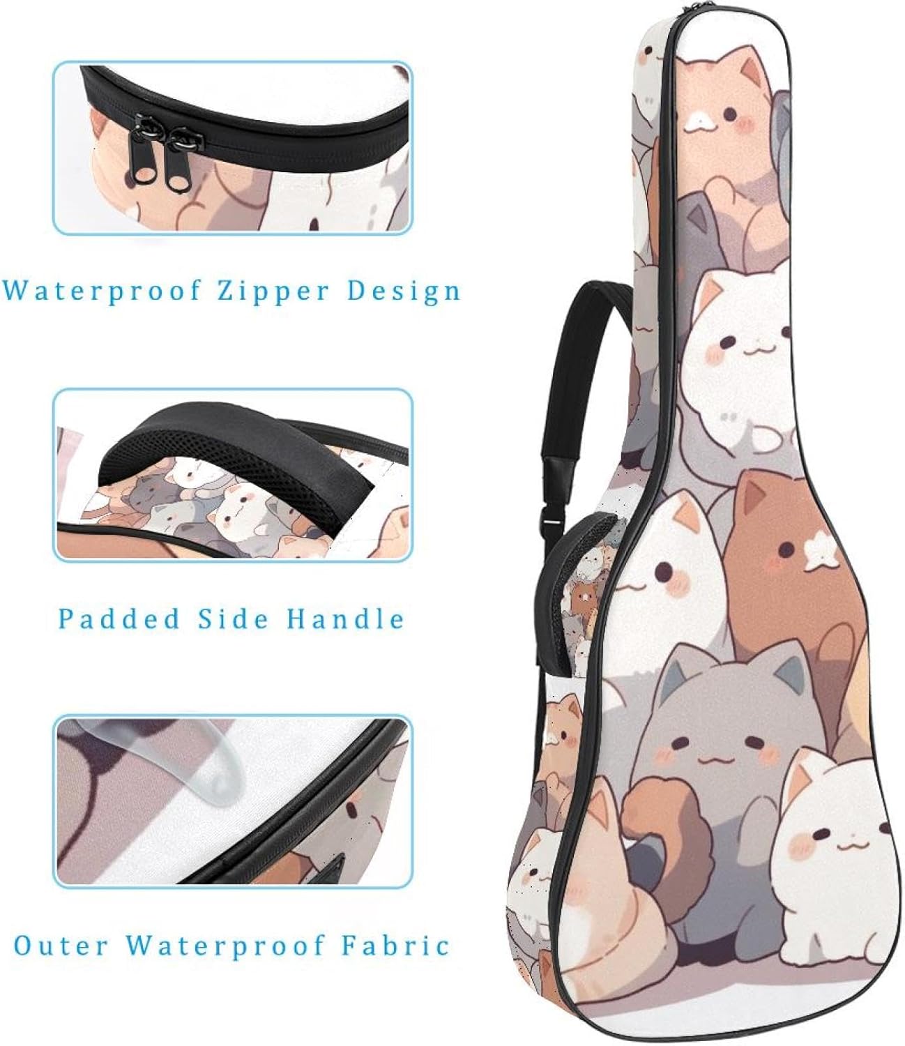 40/41/42-inch Cartoon Animals Acoustic Guitar Bag With Adjustable Shoulder Strap And 2 Storage Bags. Guitar Bag With Back Hanging Loop, Electric, and Classical Guitars
