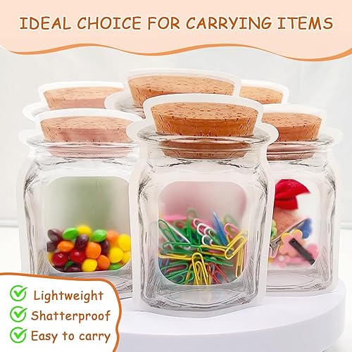 Miniatura 5 de 100 bolsas para botellas de tarro de masón, 2 tamaños, bolsas decorativas reutilizables para aperitivos, bolsas de almacenamiento de plástico